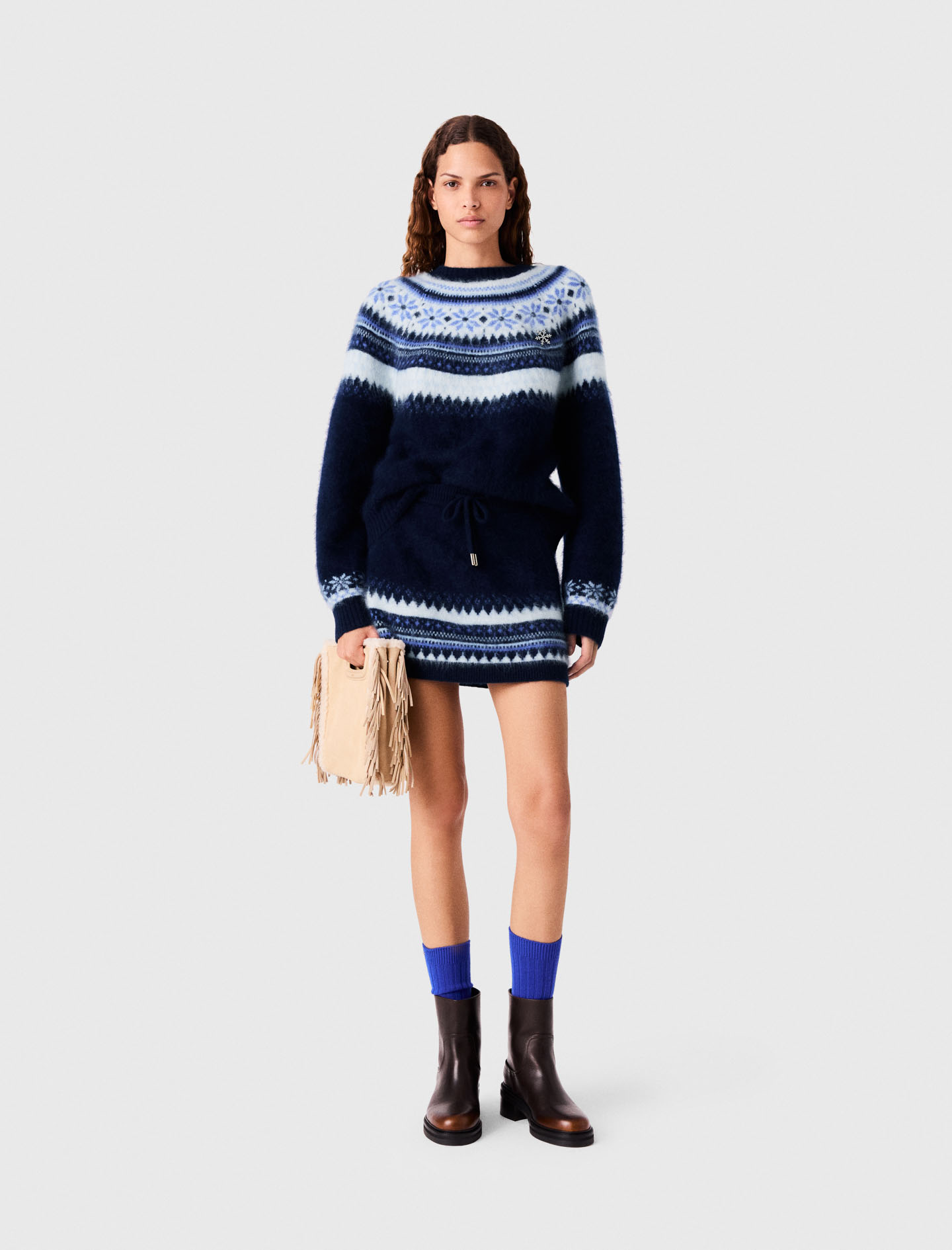 Gonna Corta In Maglia Jacquard - Blu Navy - Taglia 40 - Maje