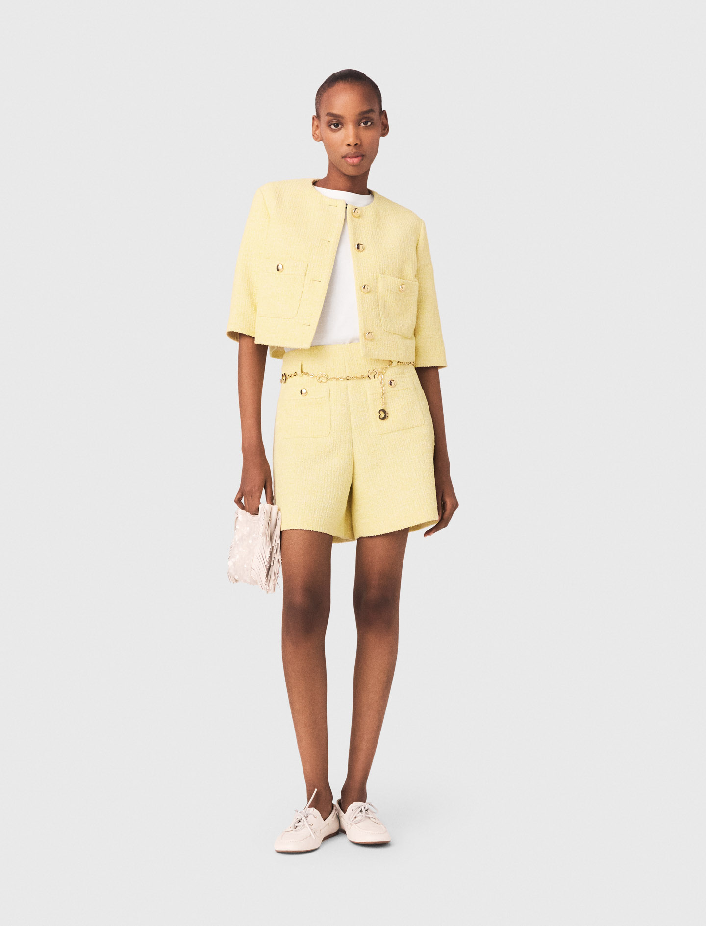 Shorts In Tweed - Giallo Paglierino - Taglia 40 - Maje