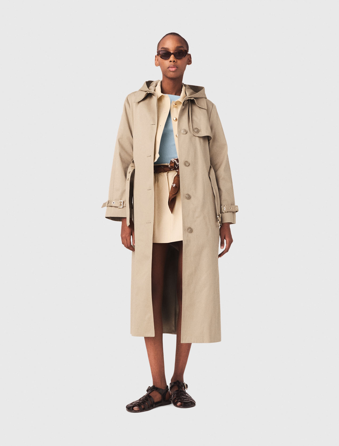 Trench Con Cappuccio Rimovibile - Cammello - Taglia 44 - Maje