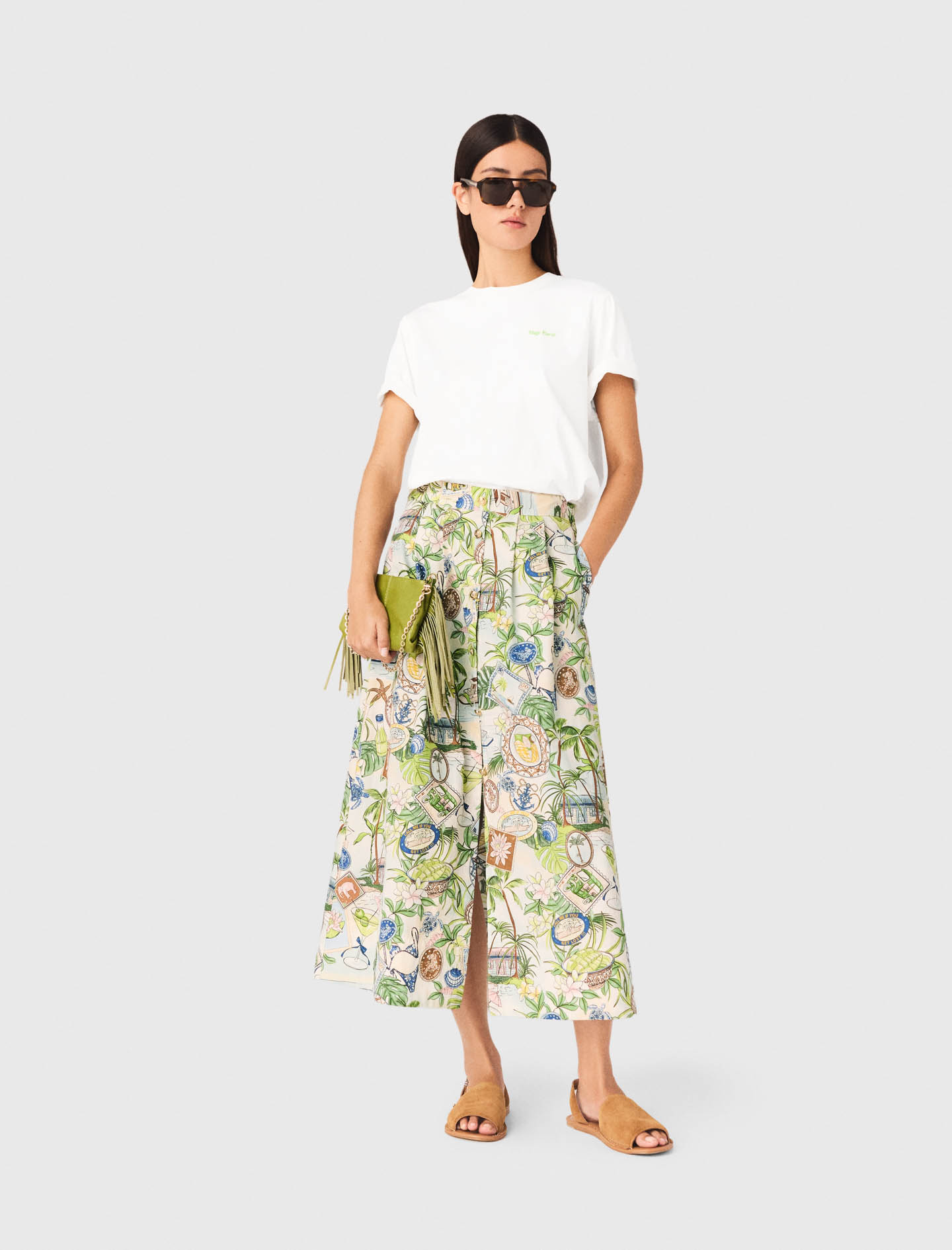 Gonna Lunga Stampata Con Shorts - Carte Postale Print - Taglia 46 - Maje