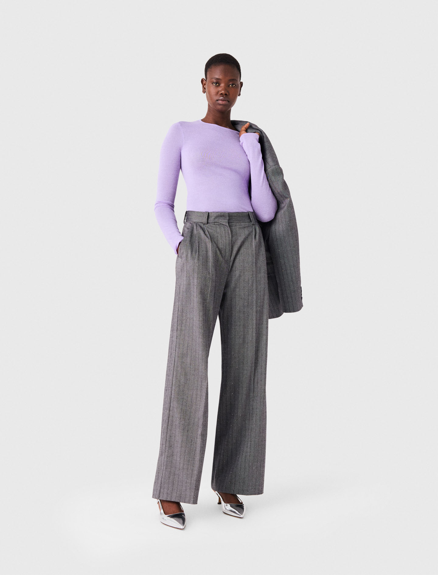 Pantaloni Da Tailleur Glitterati - Grigio - Taglia 40 - Maje