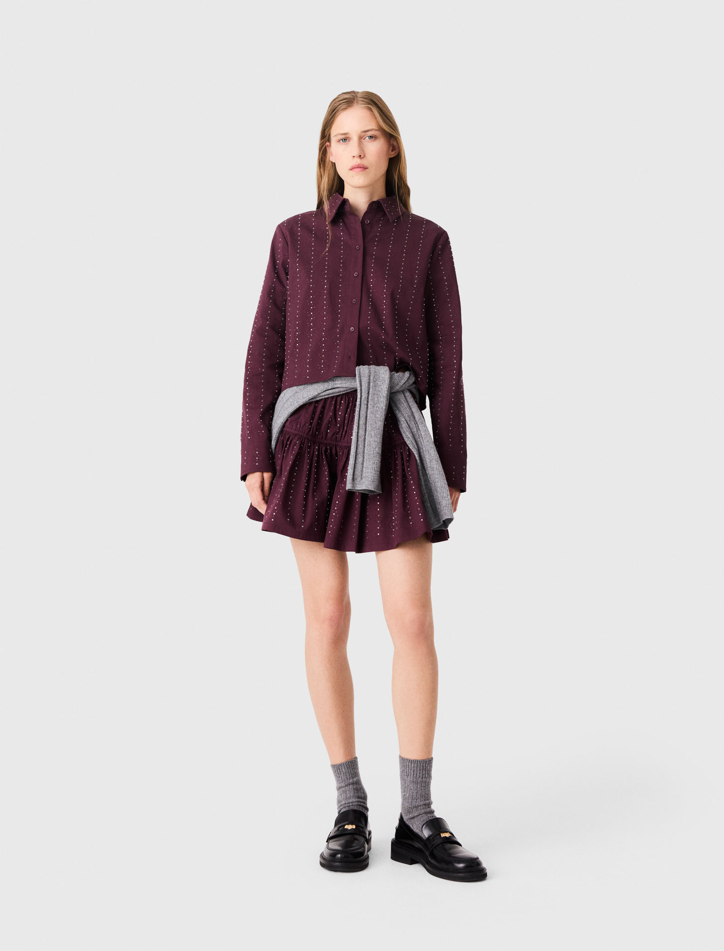 Camicia Corta In Cotone Con Strass - Bordò - Taglia 44 - Maje
