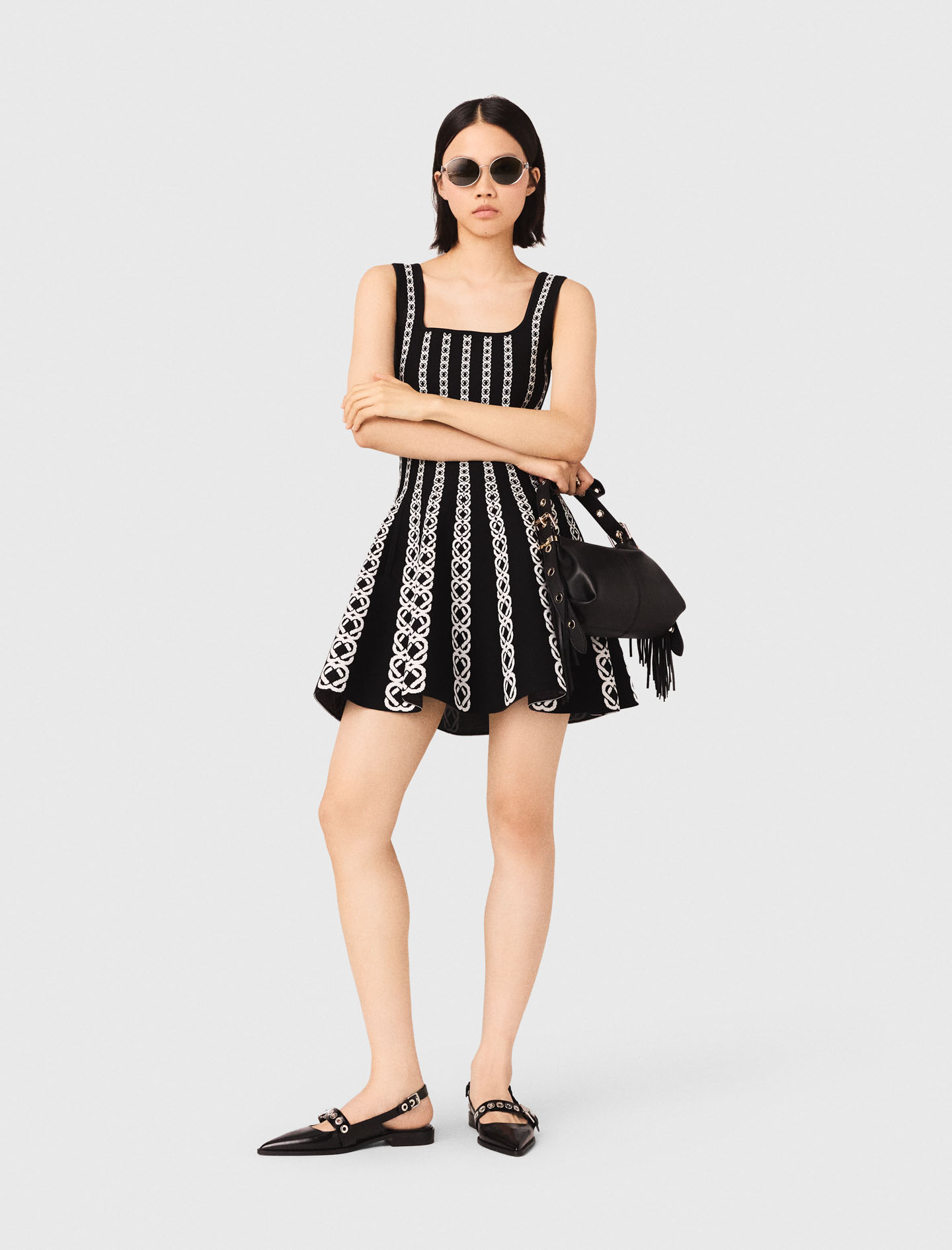 Abito Corto In Maglia Jacquard - Bianco - Taglia 40 - Maje
