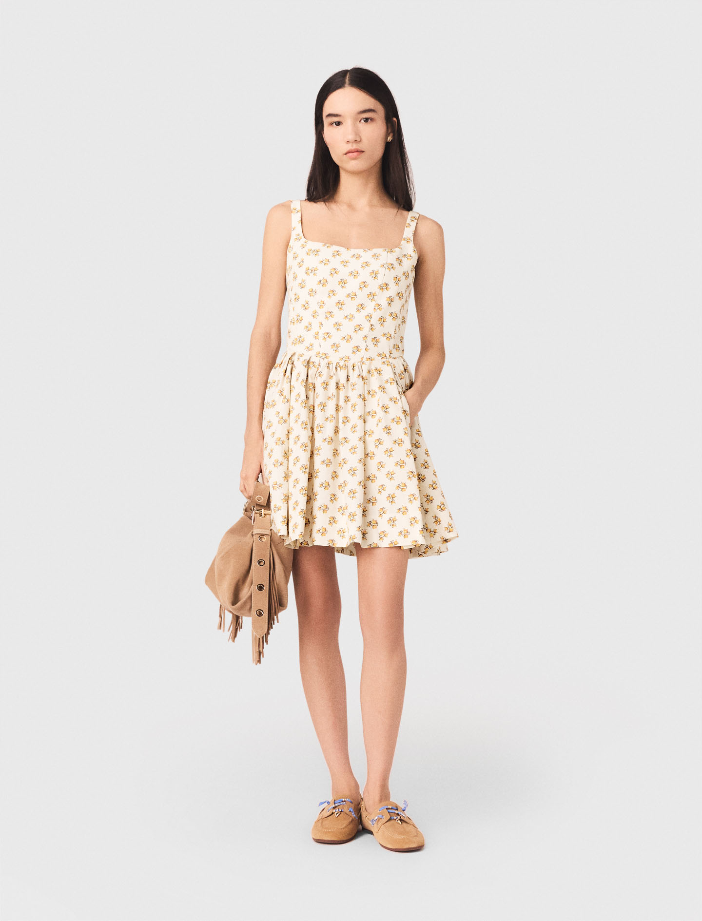 Abito Corto Svasato Con Stampa - Jaune Petites Fleurs Print - Taglia 44 - Maje