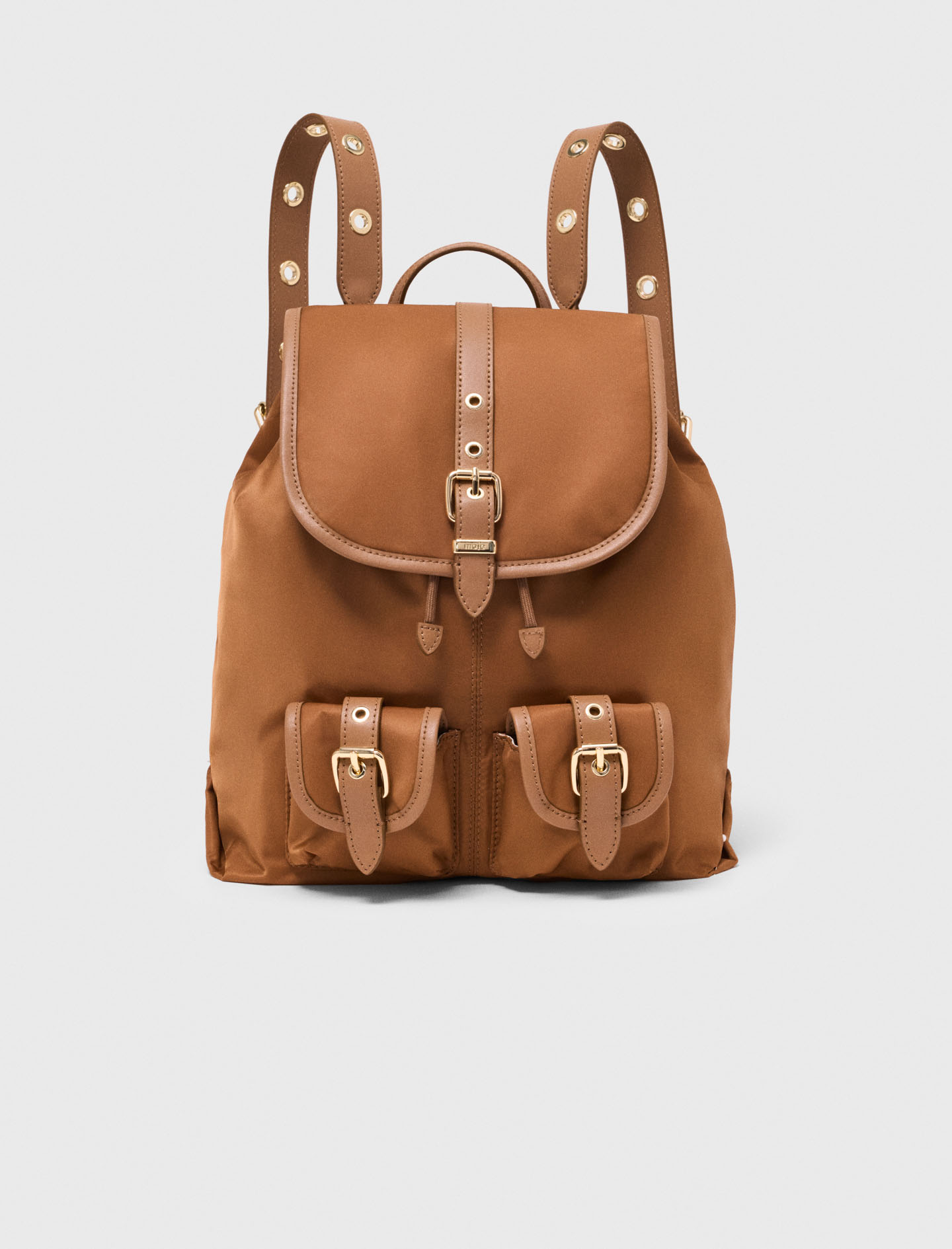 Zaino In Pelle E Nylon - Cammello - Maje