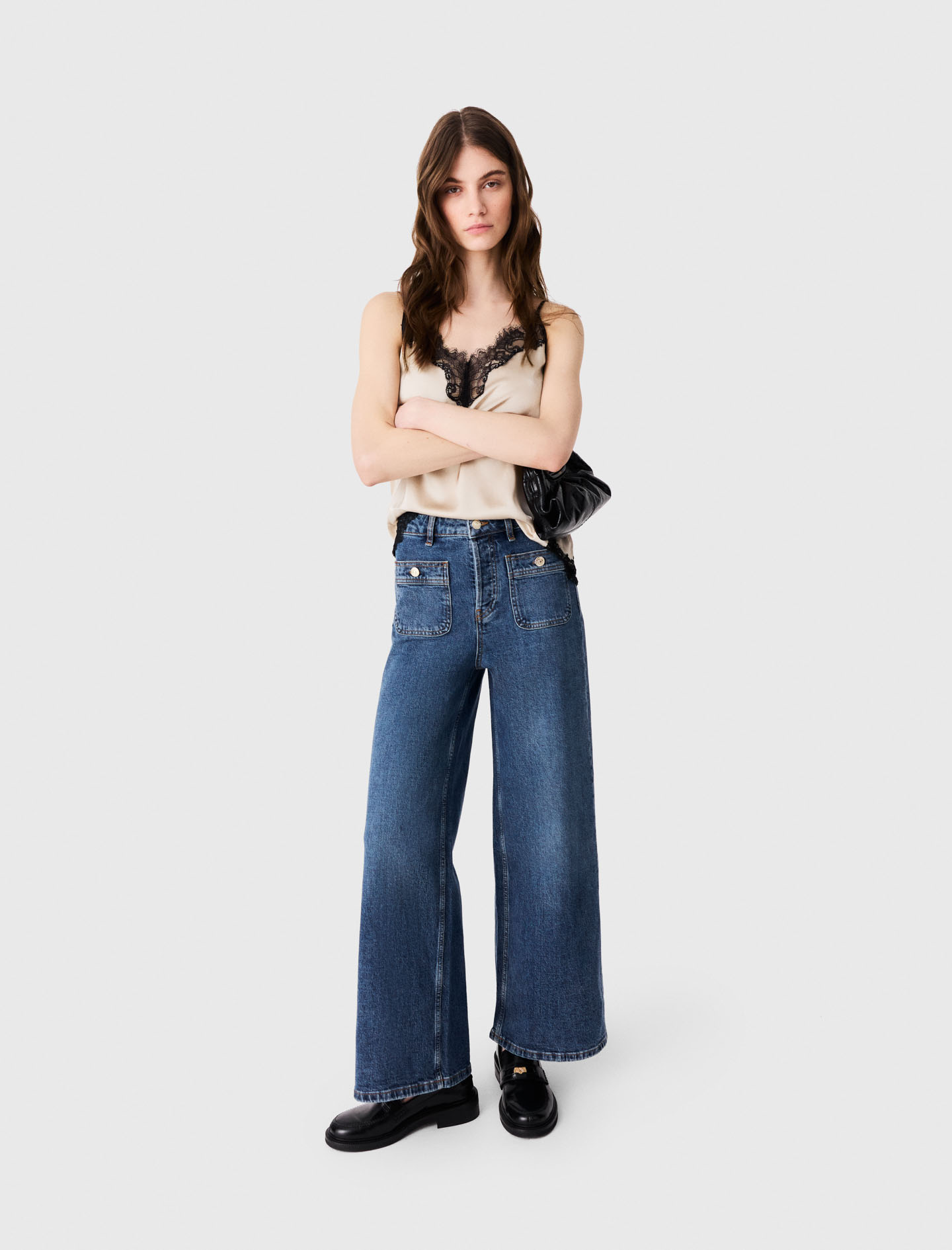 Jeans Larghi Con Tasche Applicate - Blu - Taglia 46 - Maje