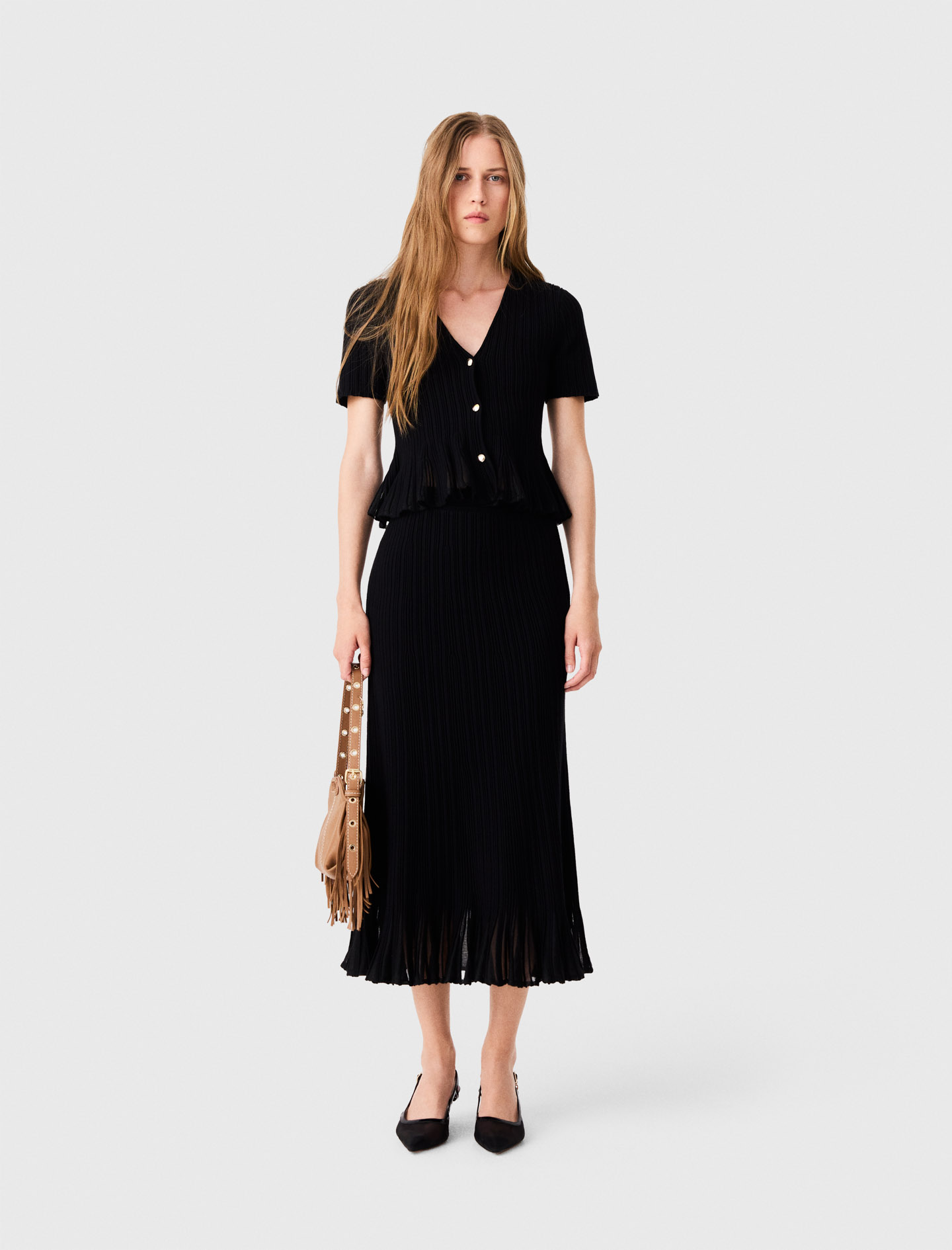 Gonna In Maglia Con Orlo A Peplo - Nero - Taglia 40 - Maje
