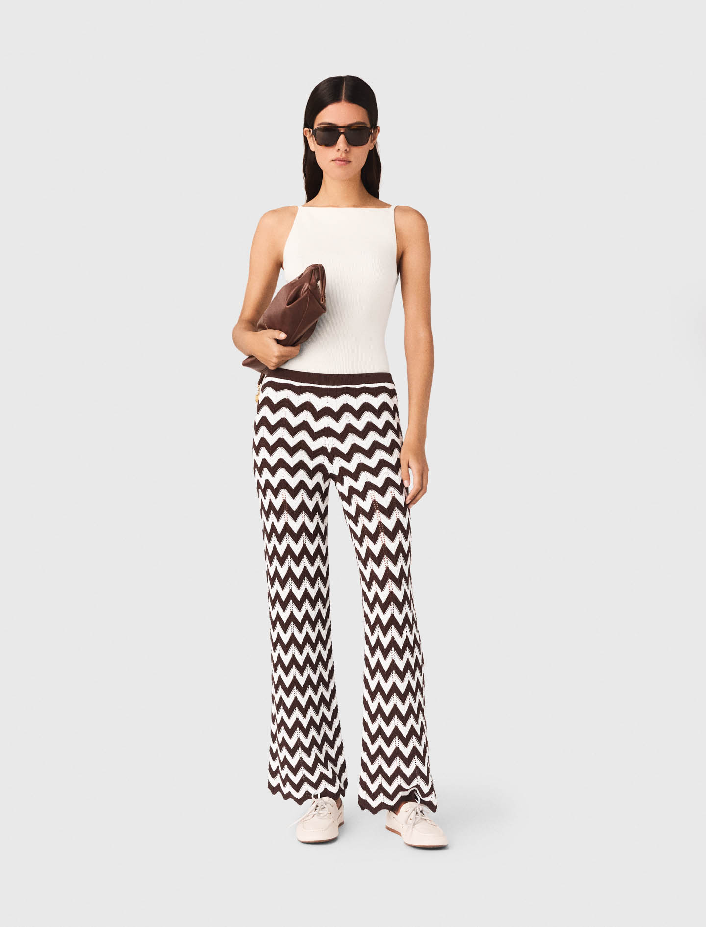 Pantaloni In Crochet A Zigzag - Marron/blanc - Taglia 38 - Maje
