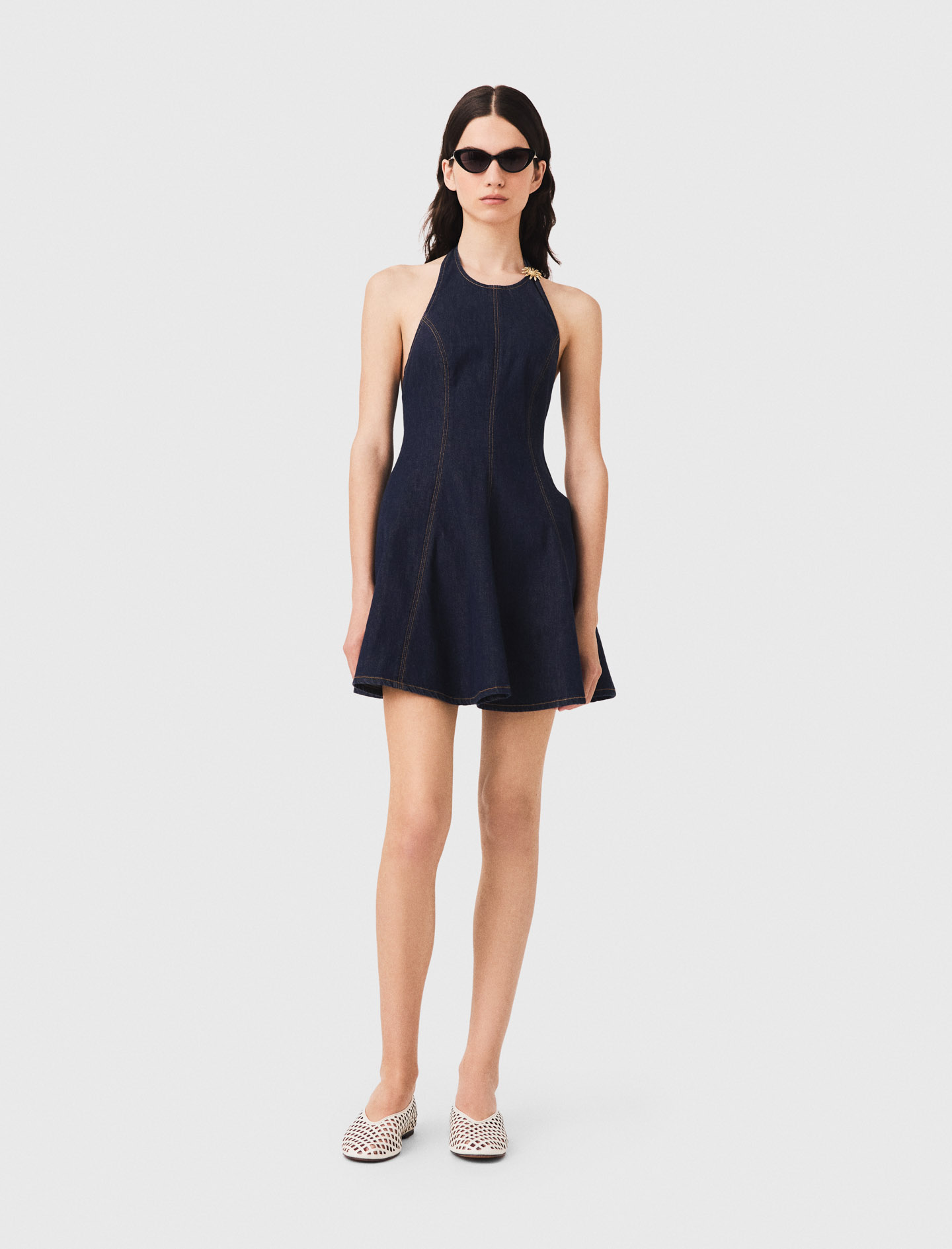 Abito Corto In Denim Con Spilla - Blu Navy - Taglia 46 - Maje