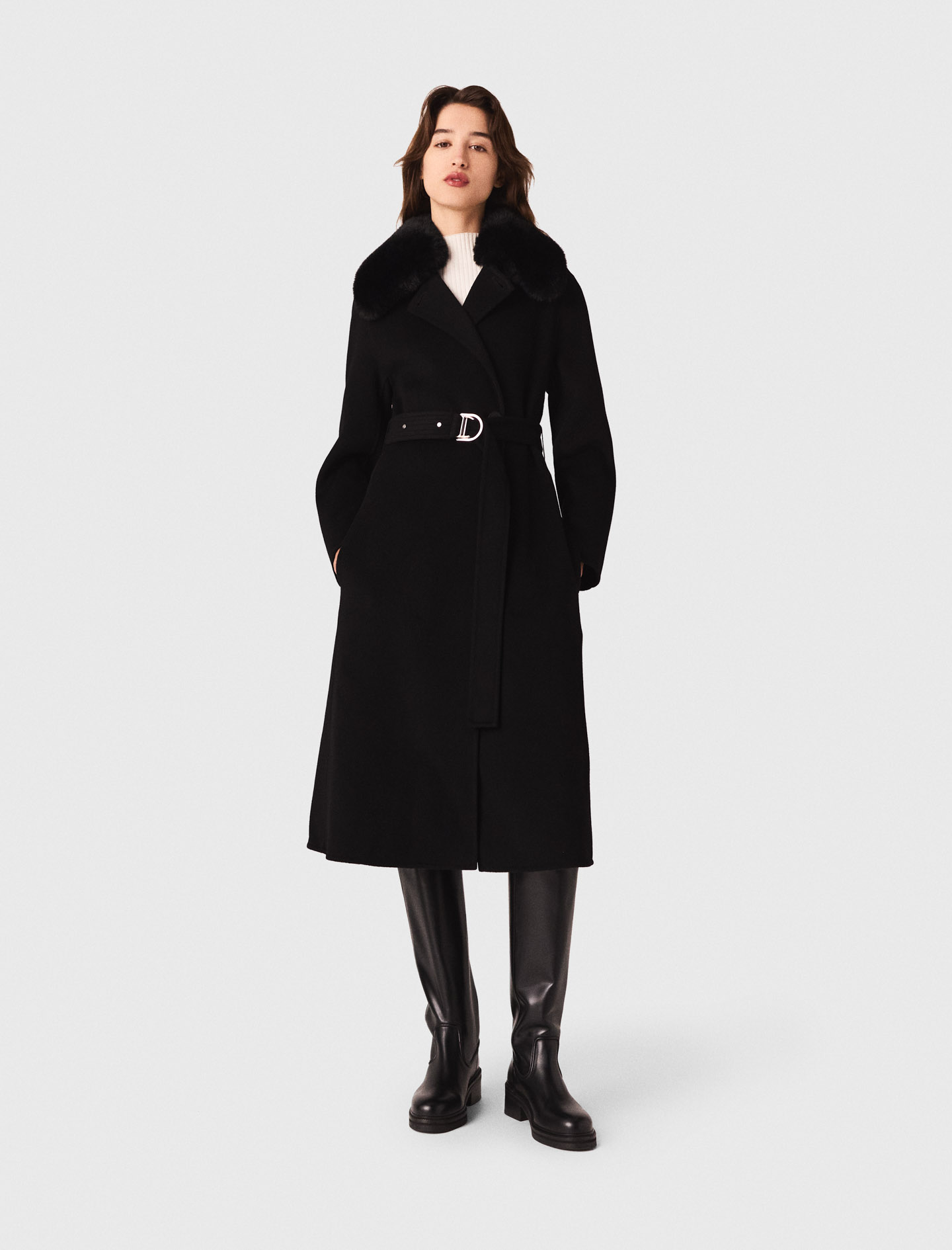 Cappotto Double Face Collo Rimovibile - Nero - Taglia 42 - Maje