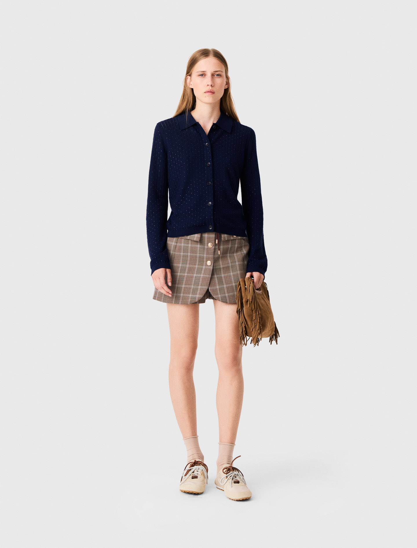 Cardigan Con Colletto Polo Strass - Blu Navy - Taglia 38 - Maje