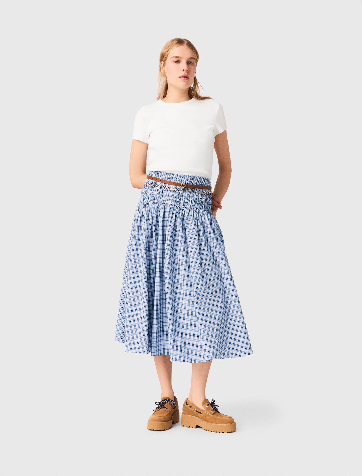 Gonna Lunga In Cotone Con Strass - Carreaux Bleus Print - Taglia 42 - Maje