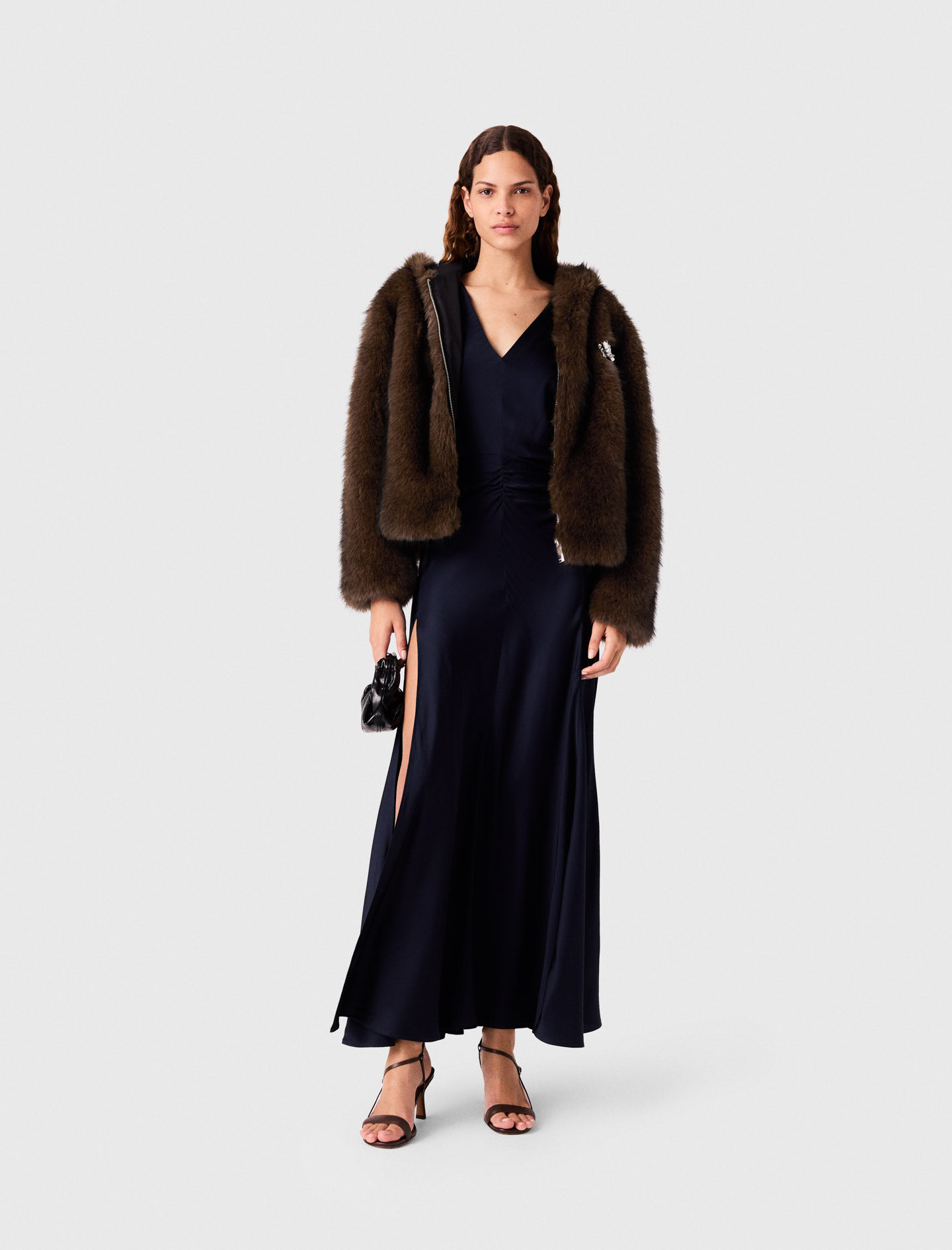 Giacca Oversize In Ecopelliccia - Marrone - Taglia 46 - Maje