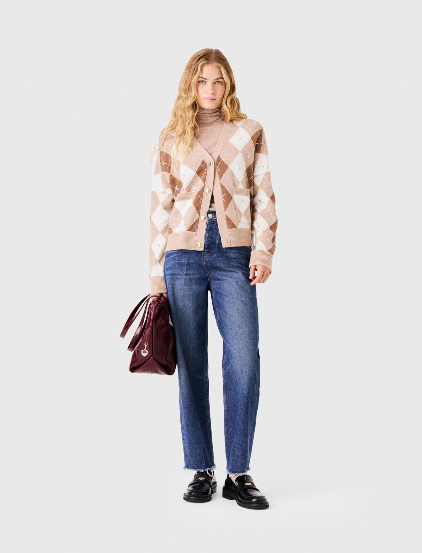 Cardigan A Rombi Con Strass - Beige - Taglia 44 - Maje