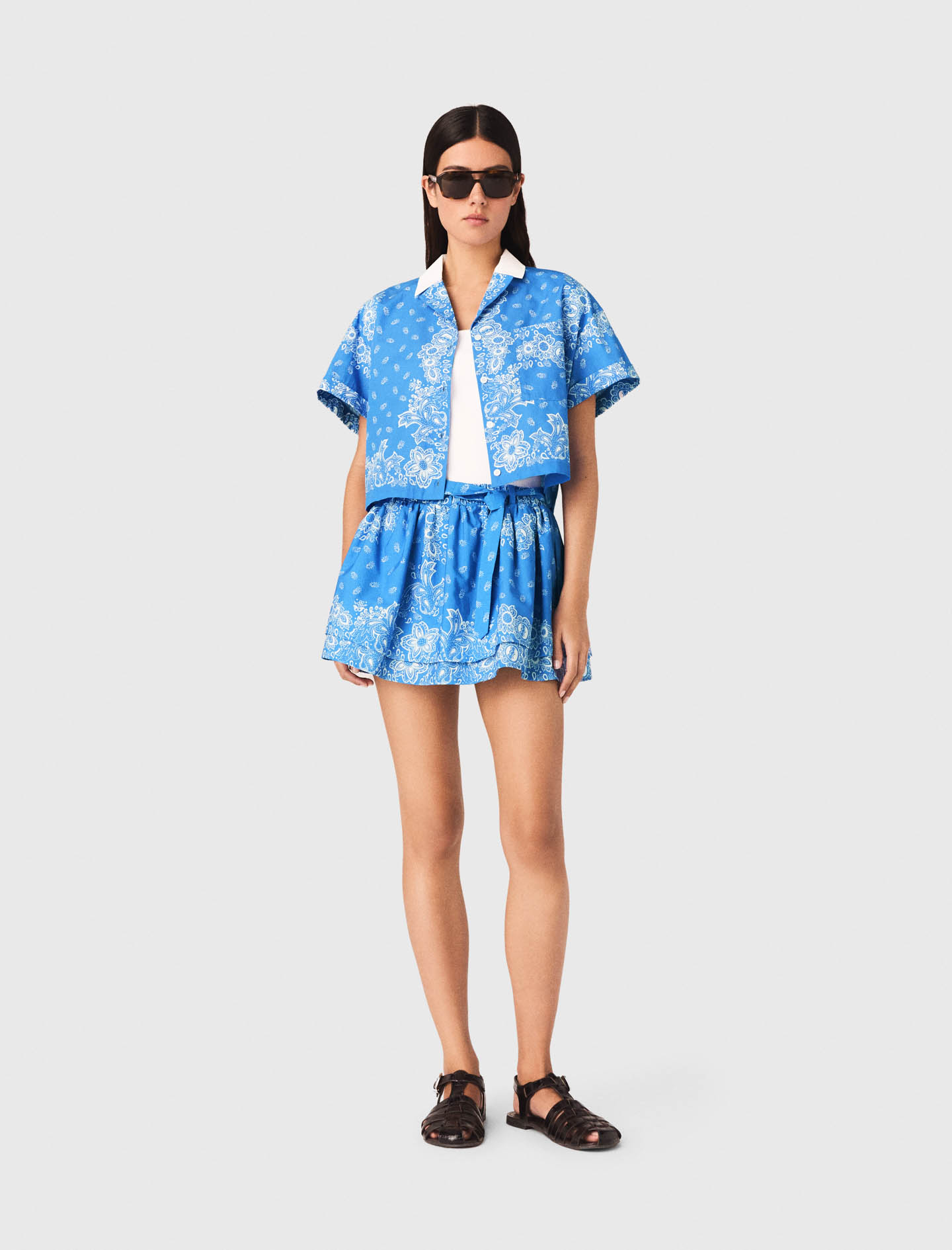 Camicia Stampa Colletto A Contrasto - Bleu Ciel Bandana Print - Taglia 44 - Maje
