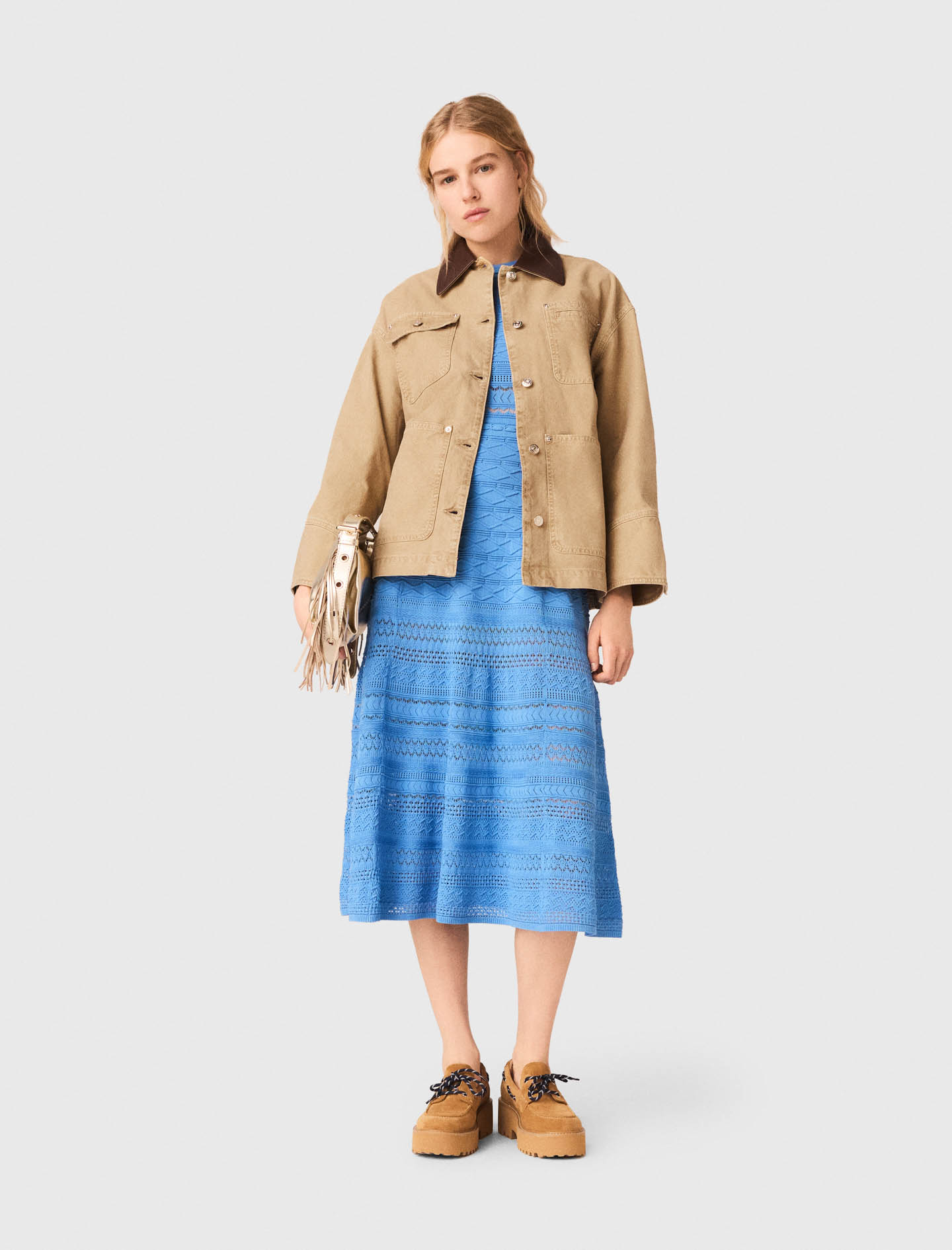Giacca In Denim Con Retro Plissé - Beige - Taglia 46 - Maje