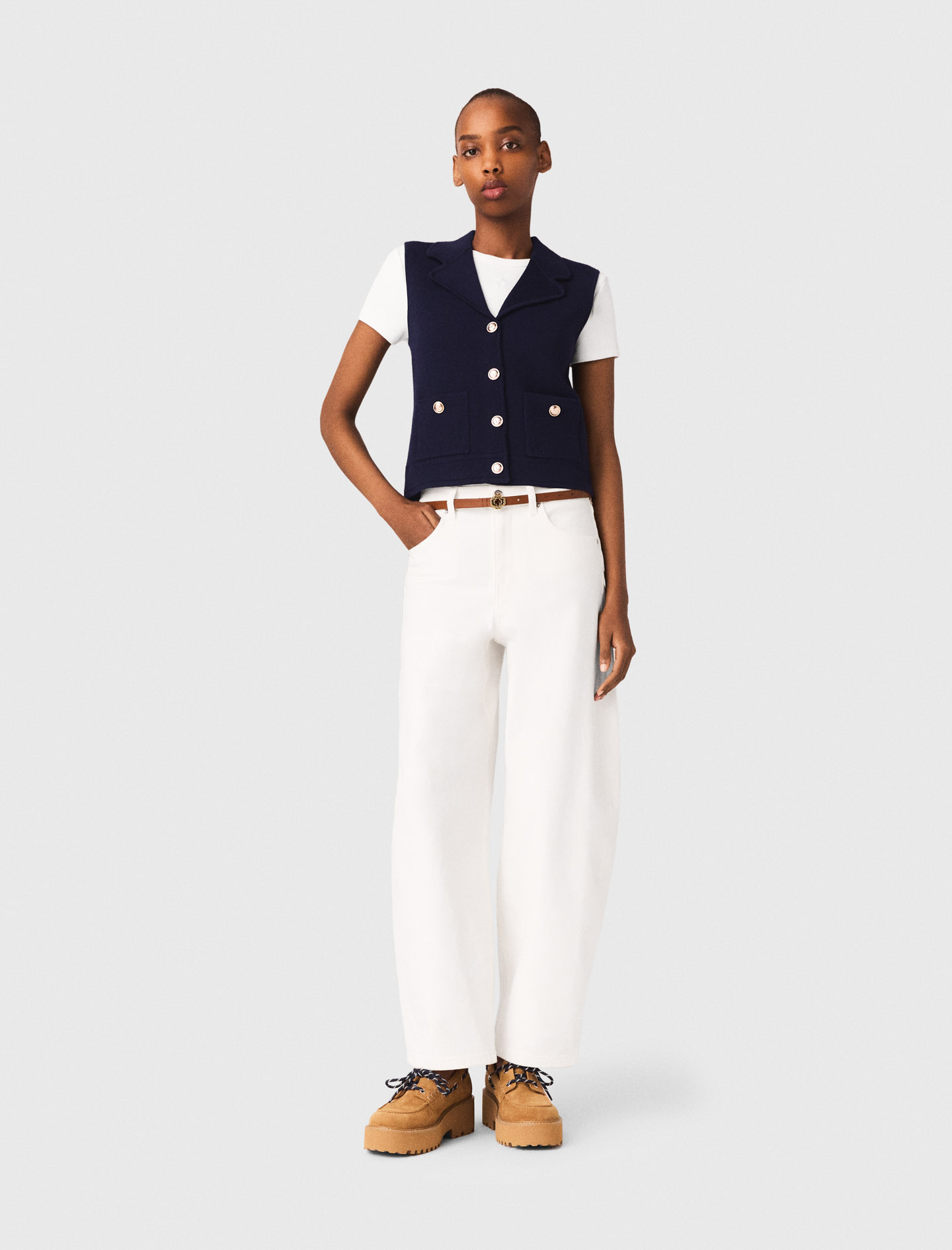 Gilet In Maglia Con Collo Polo - Blu Navy - Taglia 40 - Maje