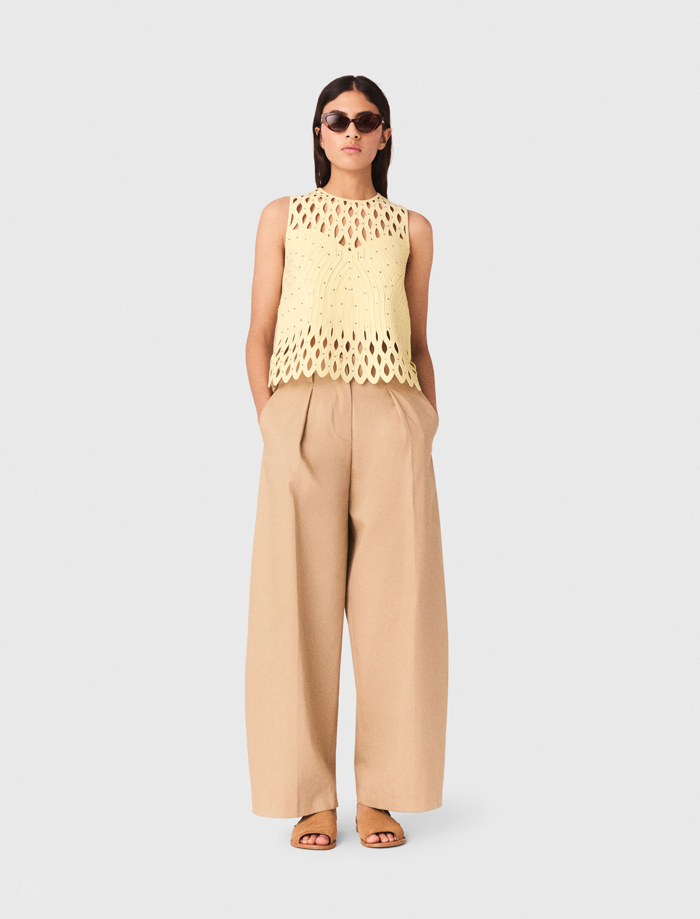Top In Crochet Con Strass - Giallo Paglierino - Taglia 42 - Maje