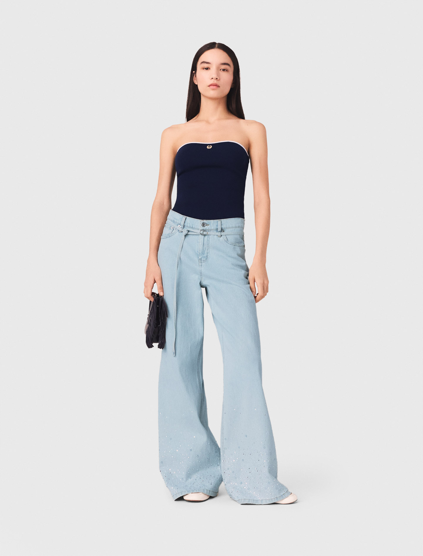 Jeans Larghi Con Strass - Celeste - Taglia 44 - Maje