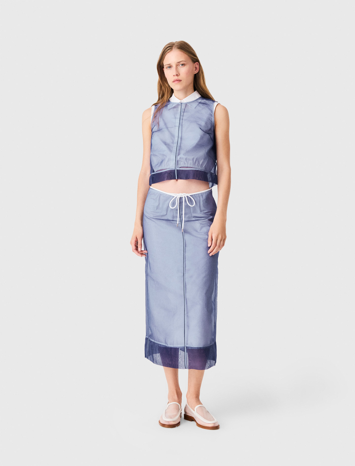 Gonna In Cotone E Organza Amovibile - Blu - Taglia 44 - Maje
