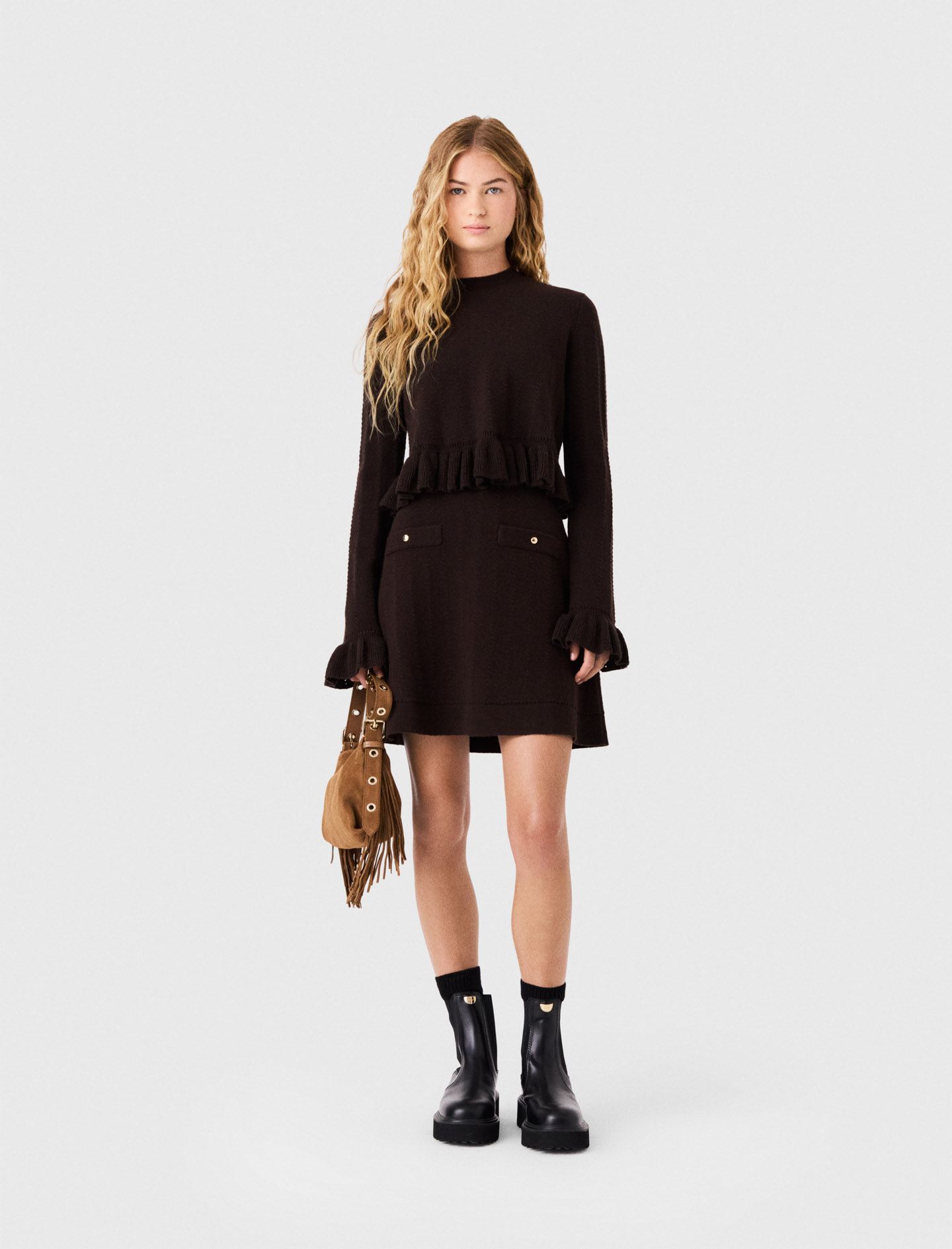 Abito In Maglia Con Pull Rimovibile - Marrone Scuro - Taglia 40 - Maje
