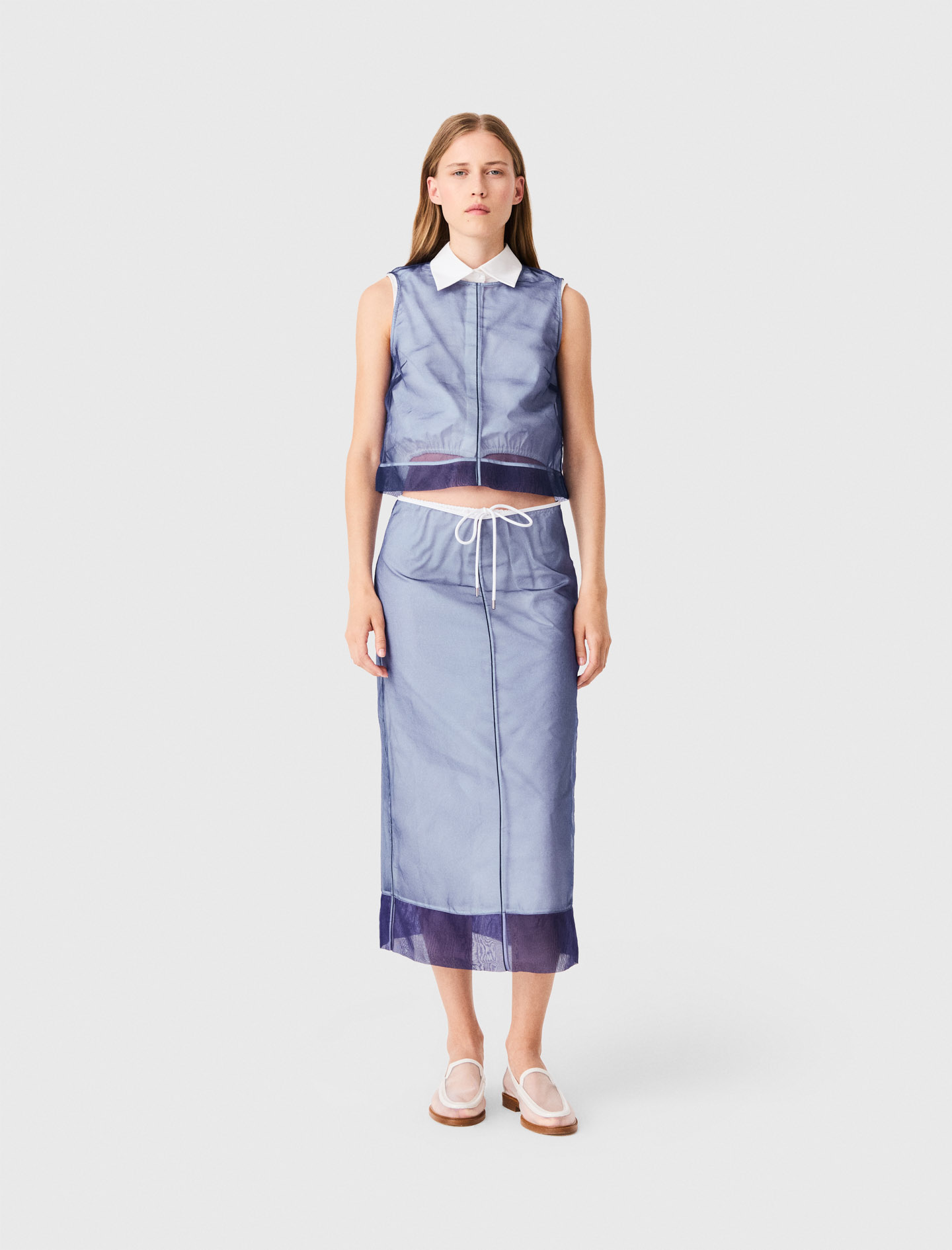 Top In Cotone E Organza Rimovibile - Blu - Taglia 44 - Maje