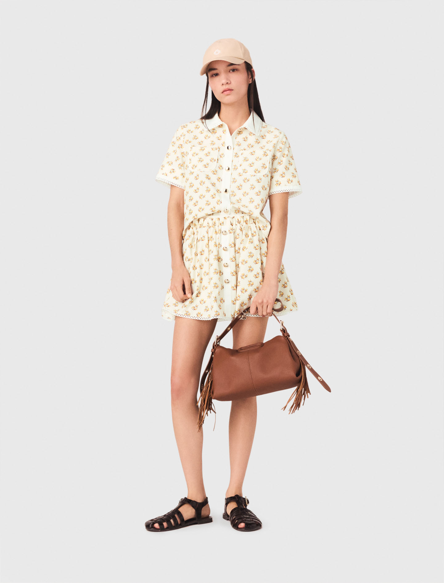 Camicia Stampata Con Bordo A Zigzag - Jaune Petites Fleurs Print - Taglia 40 - Maje