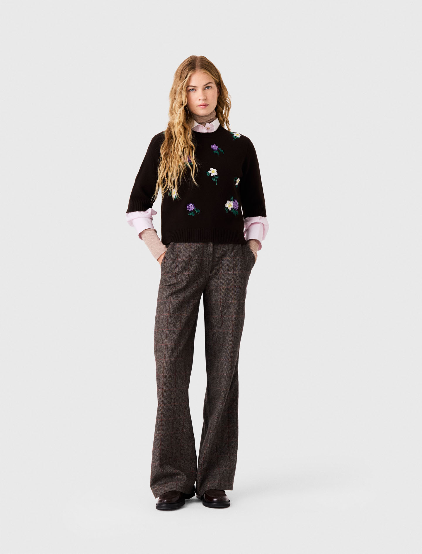 Maglione Con Ricami Floreali - Marrone - Taglia 38 - Maje