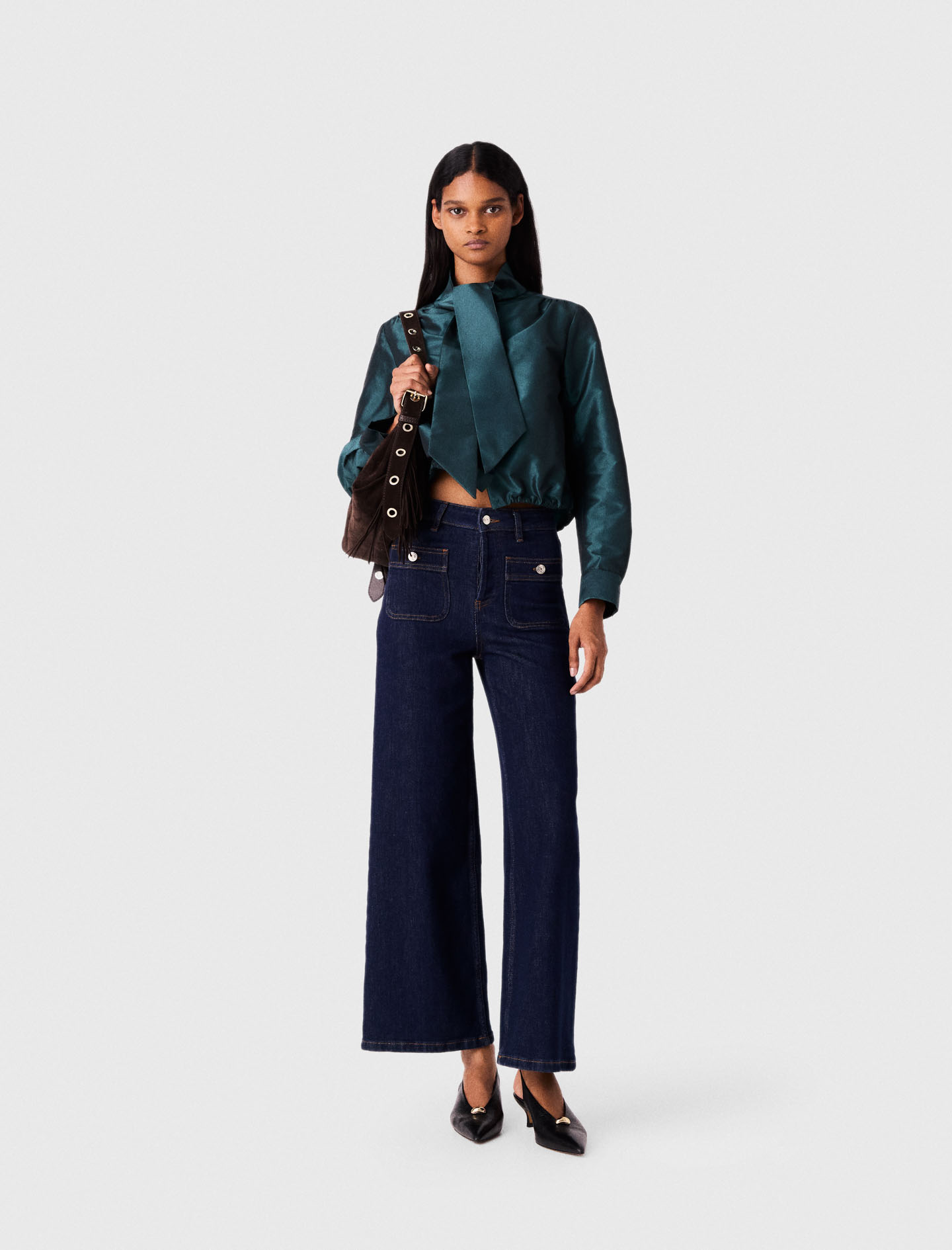 Jeans Larghi Con Tasche Applicate - Blu Navy - Taglia 38 - Maje