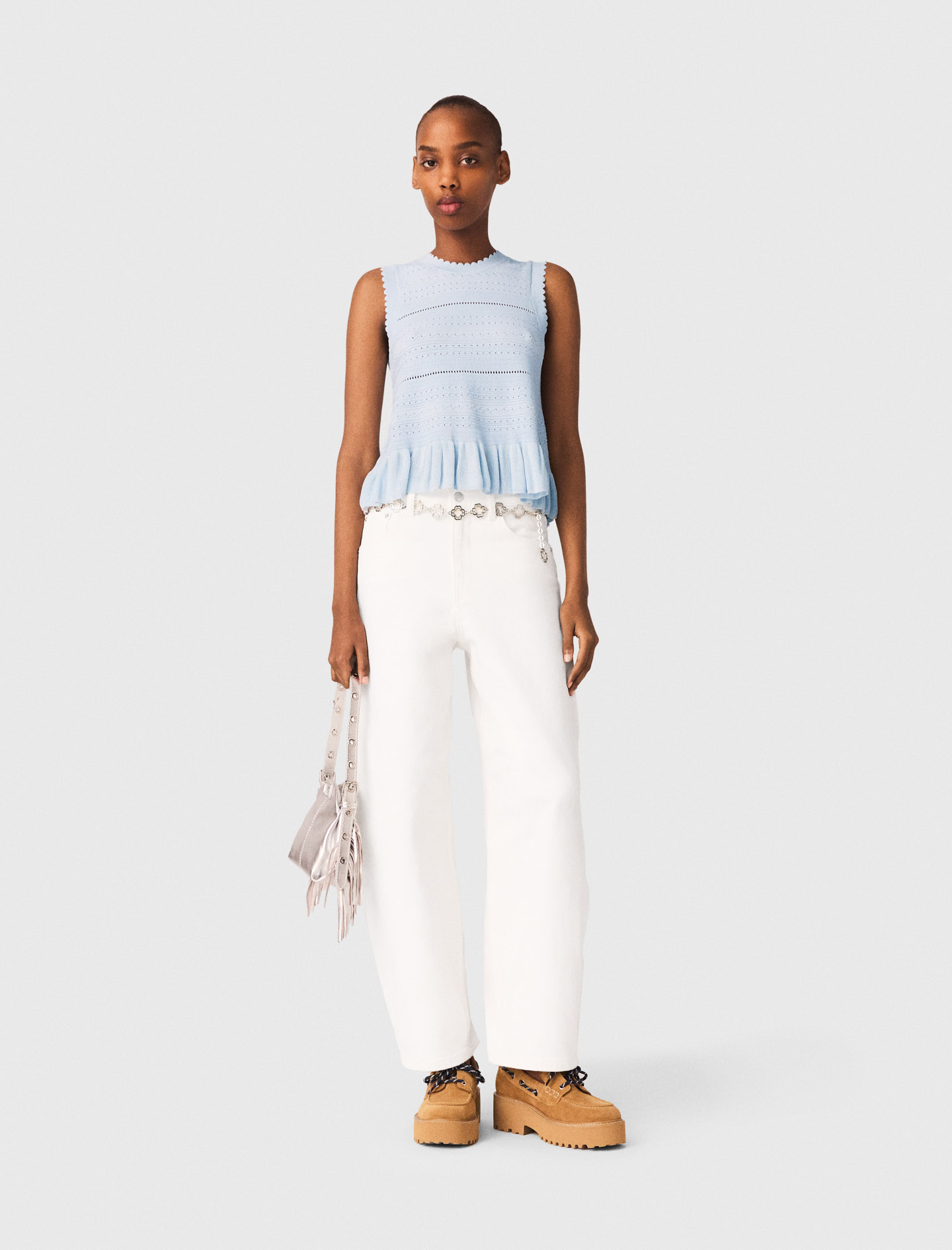 Top In Maglia Con Volant - Celeste - Taglia 42 - Maje