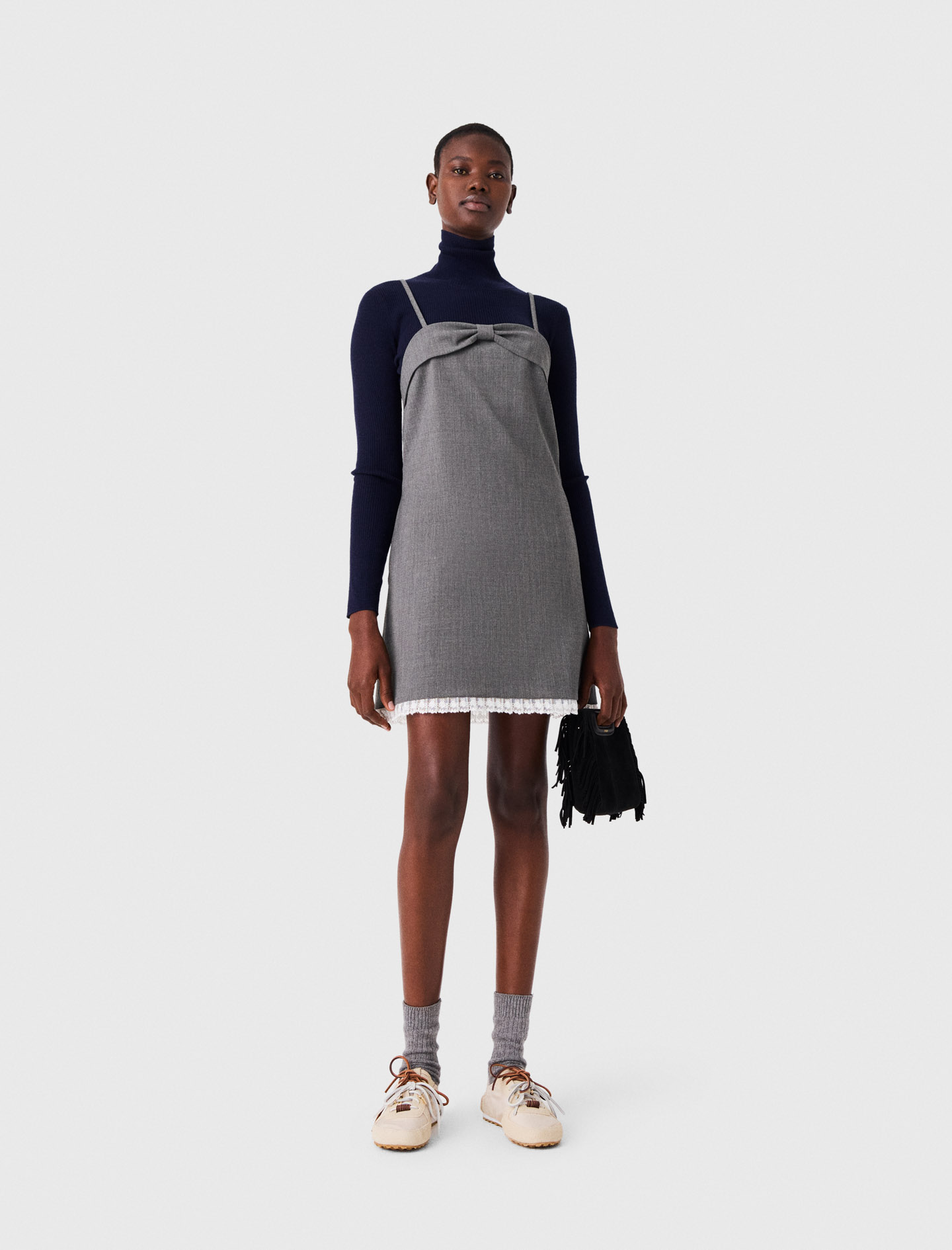 Abito Corto Tailleur Con Pizzo - Grigio - Taglia 42 - Maje