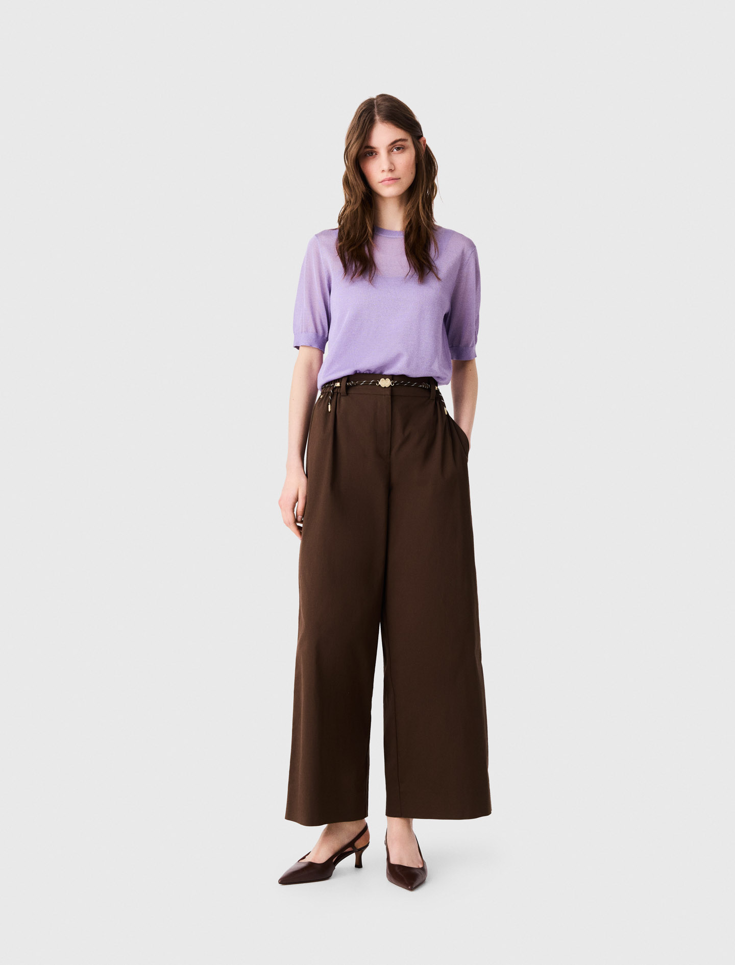 Pantaloni Larghi In Cotone - Marrone - Taglia 42 - Maje