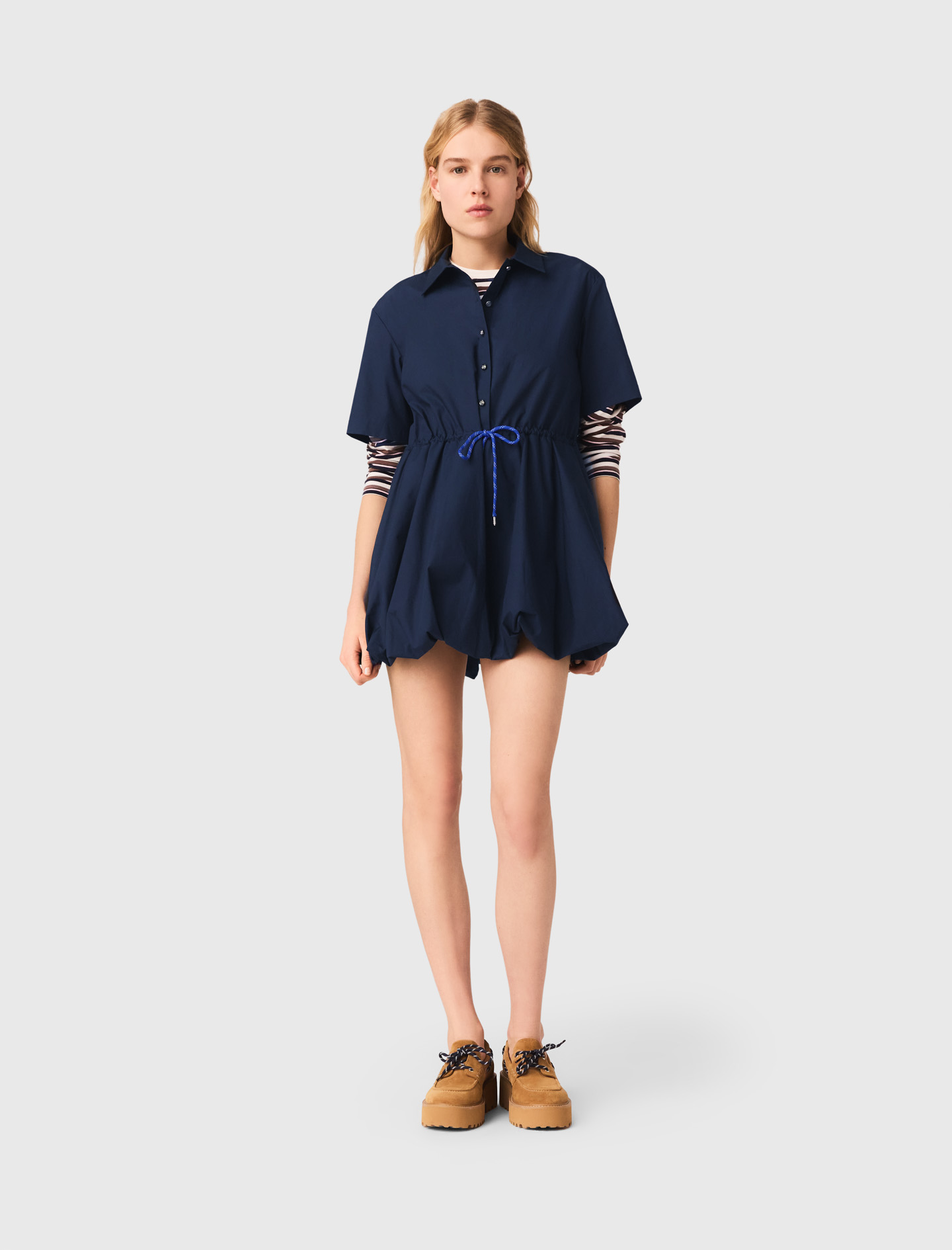 Abito A Palloncino Maniche Corte - Blu Navy - Taglia 44 - Maje