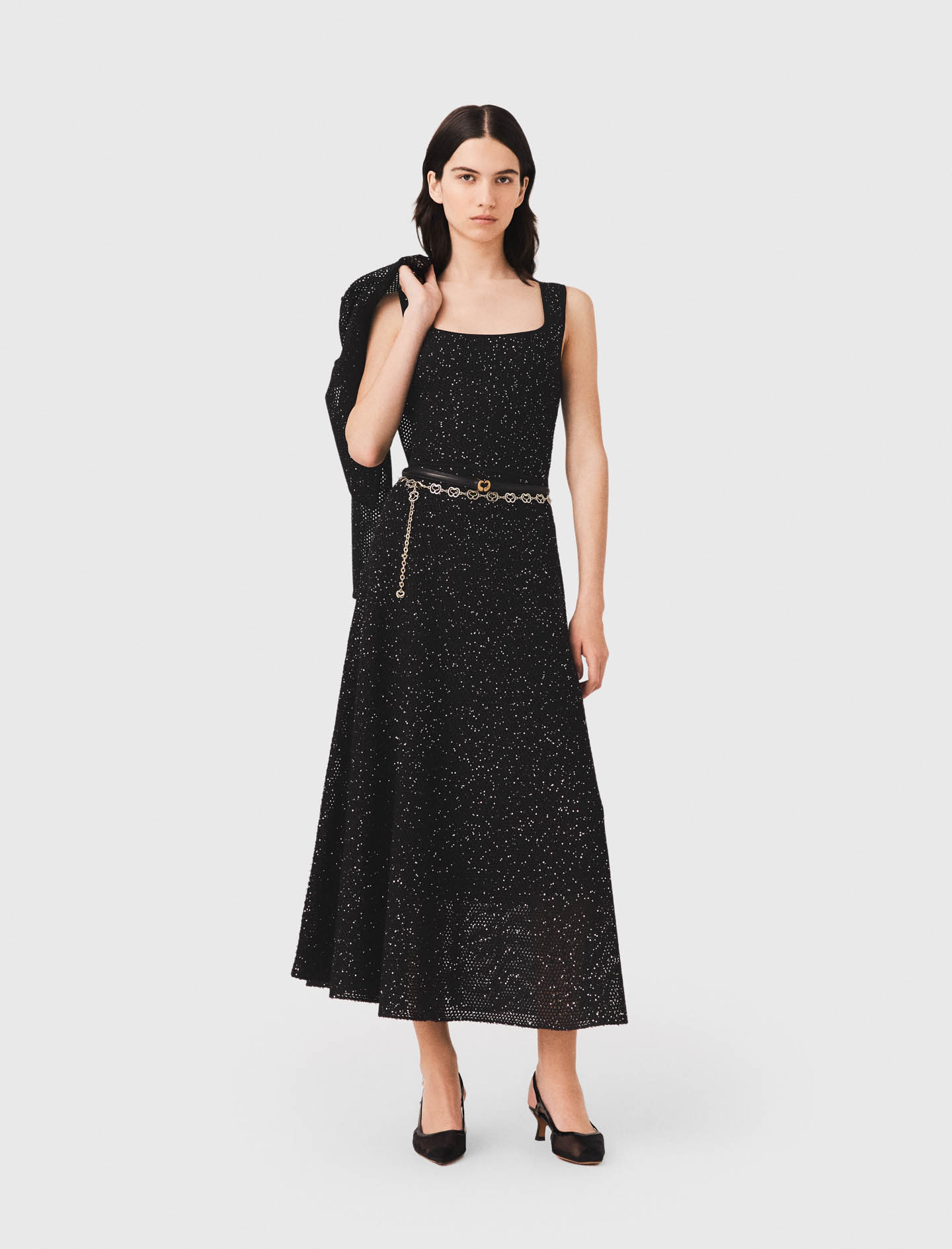 Abito Lungo In Maglia A Strass - Nero - Taglia 46 - Maje