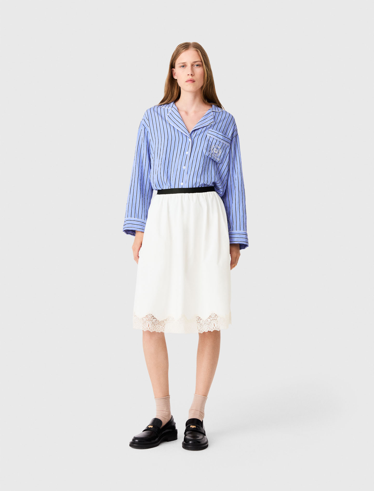 Gonna Midi In Cotone E Pizzo - Bianco - Taglia 38 - Maje