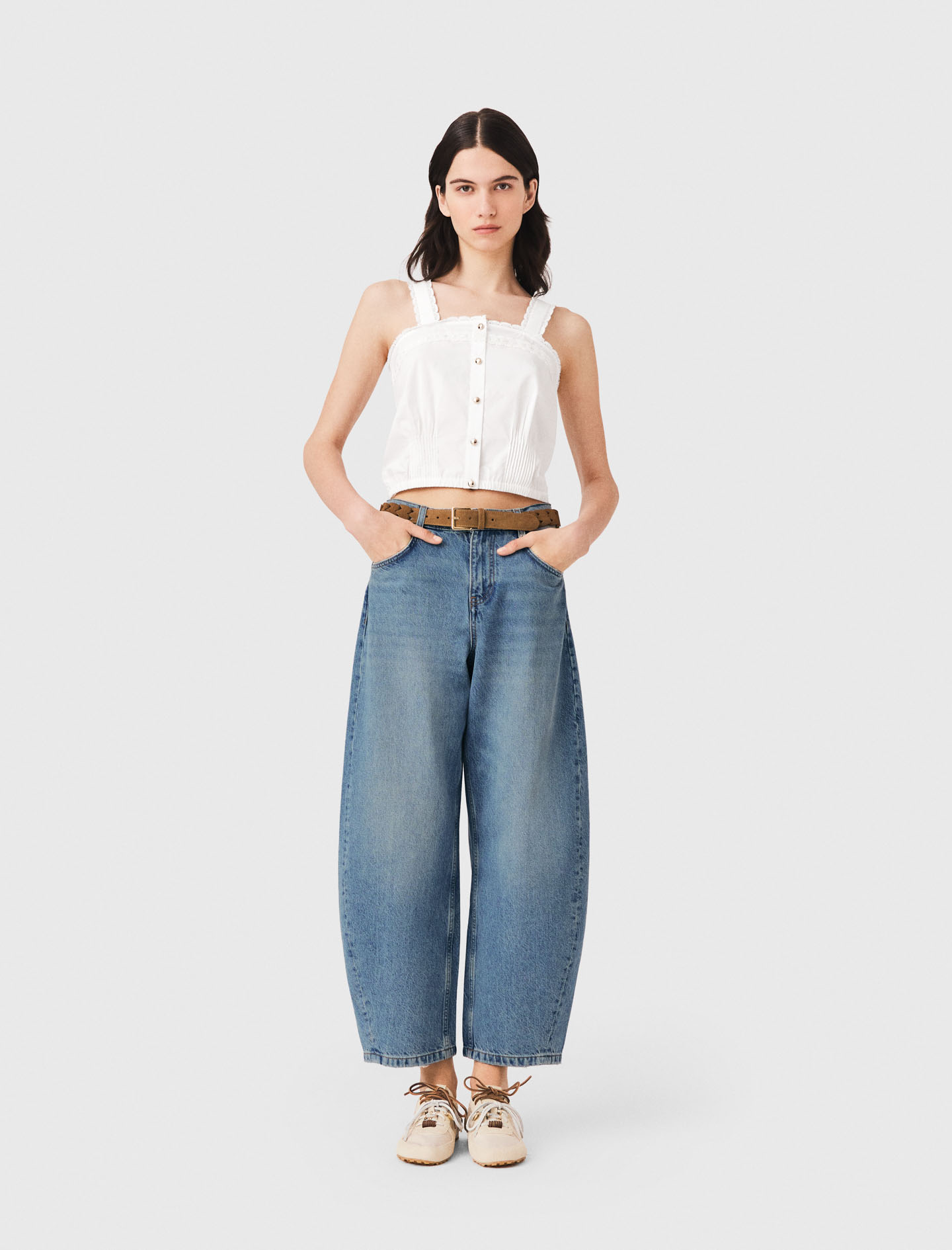 Crop Top Con Bordi In Pizzo - Bianco - Taglia 38 - Maje