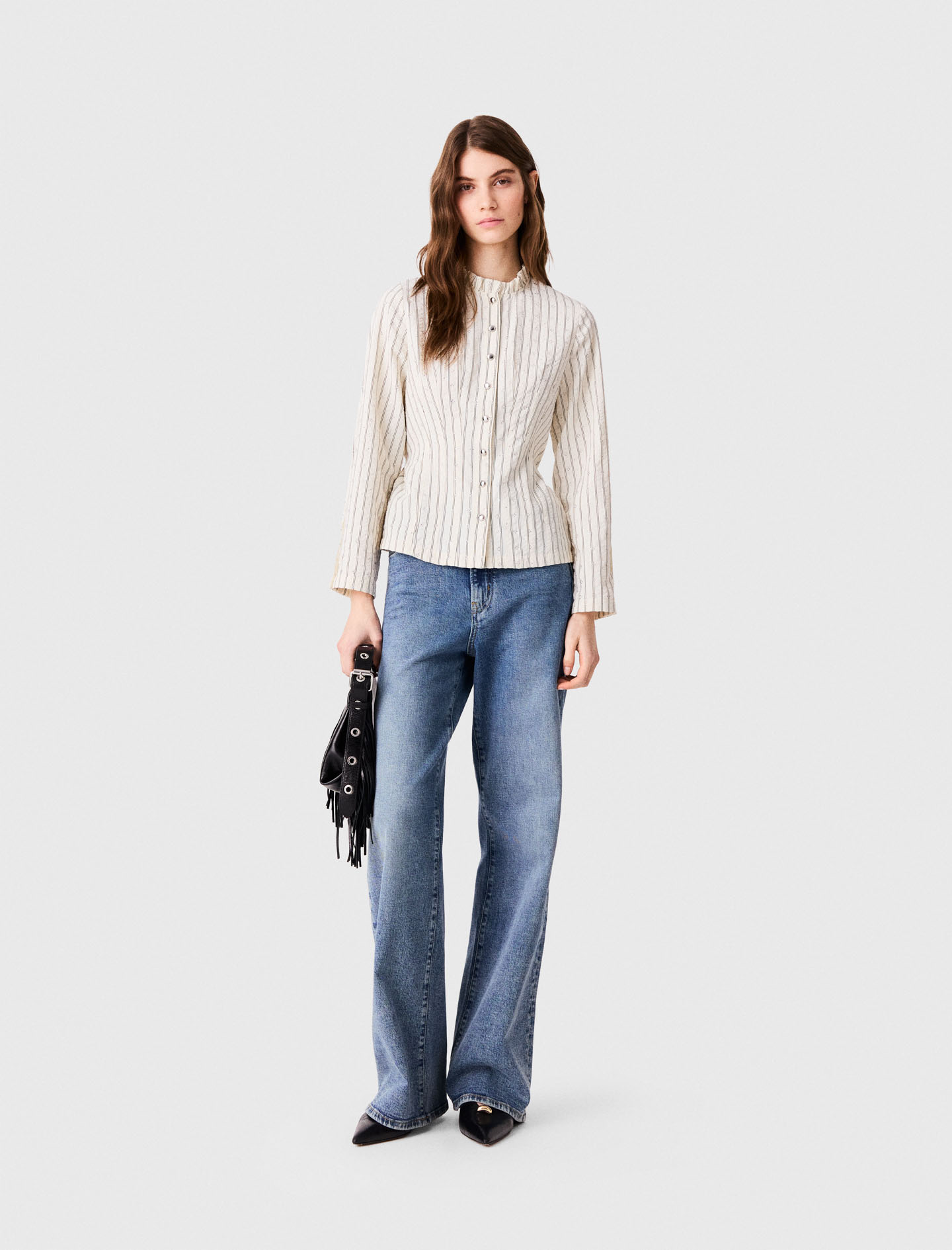 Camicia Collo Alto Con Strass - Écru - Taglia 44 - Maje