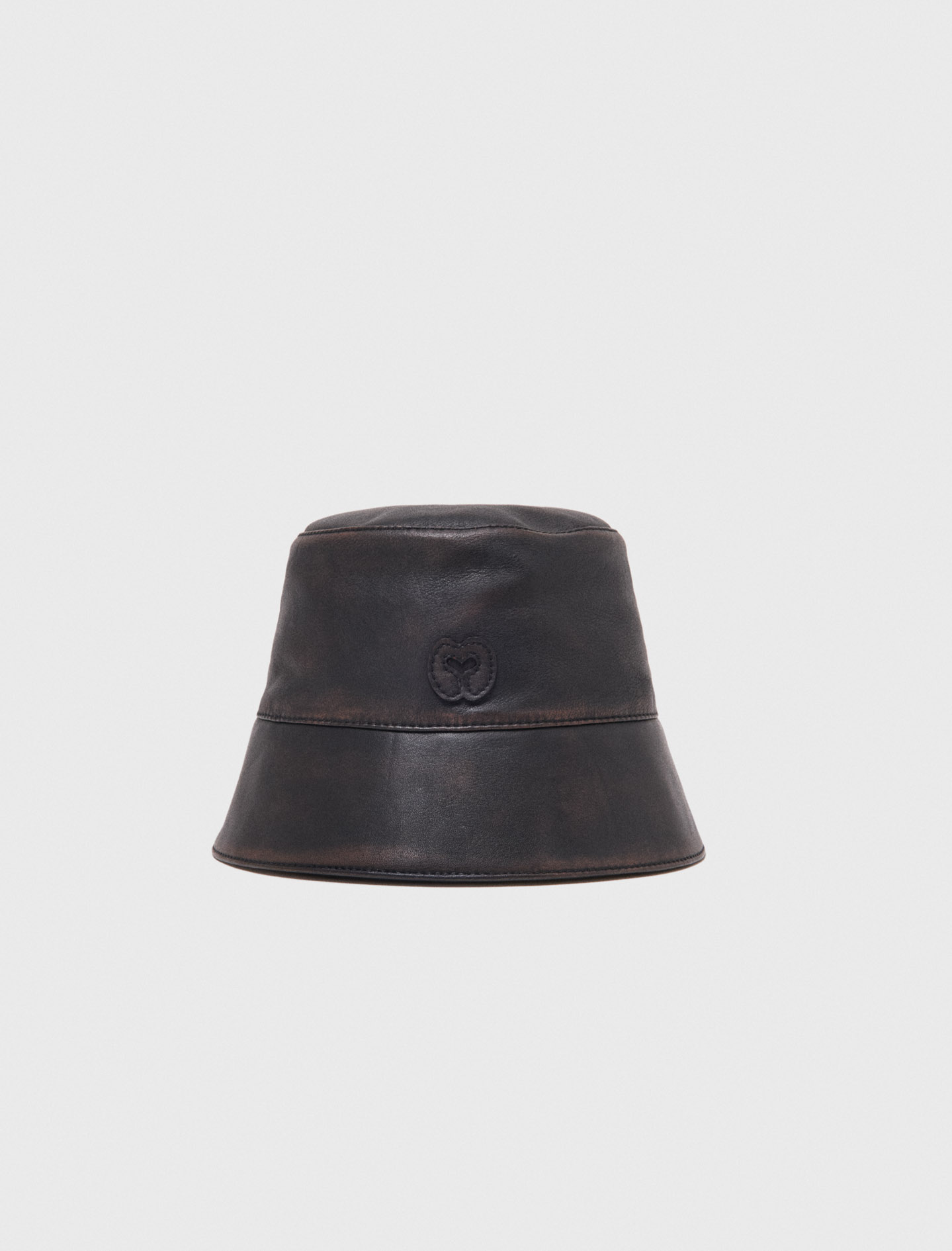 Bucket Hat In Pelle Invecchiata - Marrone Scuro - Maje