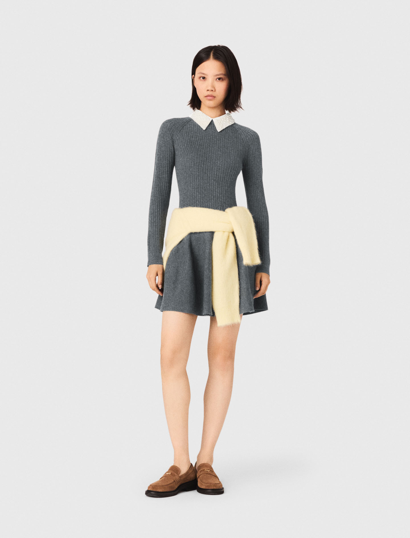 Abito Corto Maglia Collo Perlato - Grigio - Taglia 42 - Maje