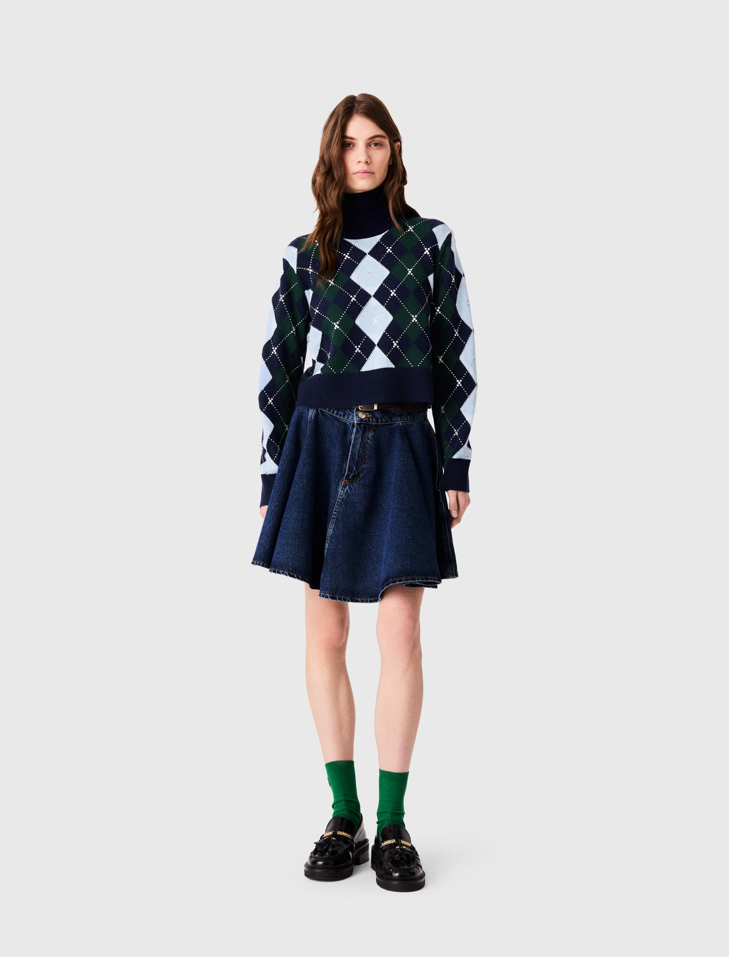 Maglione A Rombi Con Strass - Marine/vert - Taglia 40 - Maje