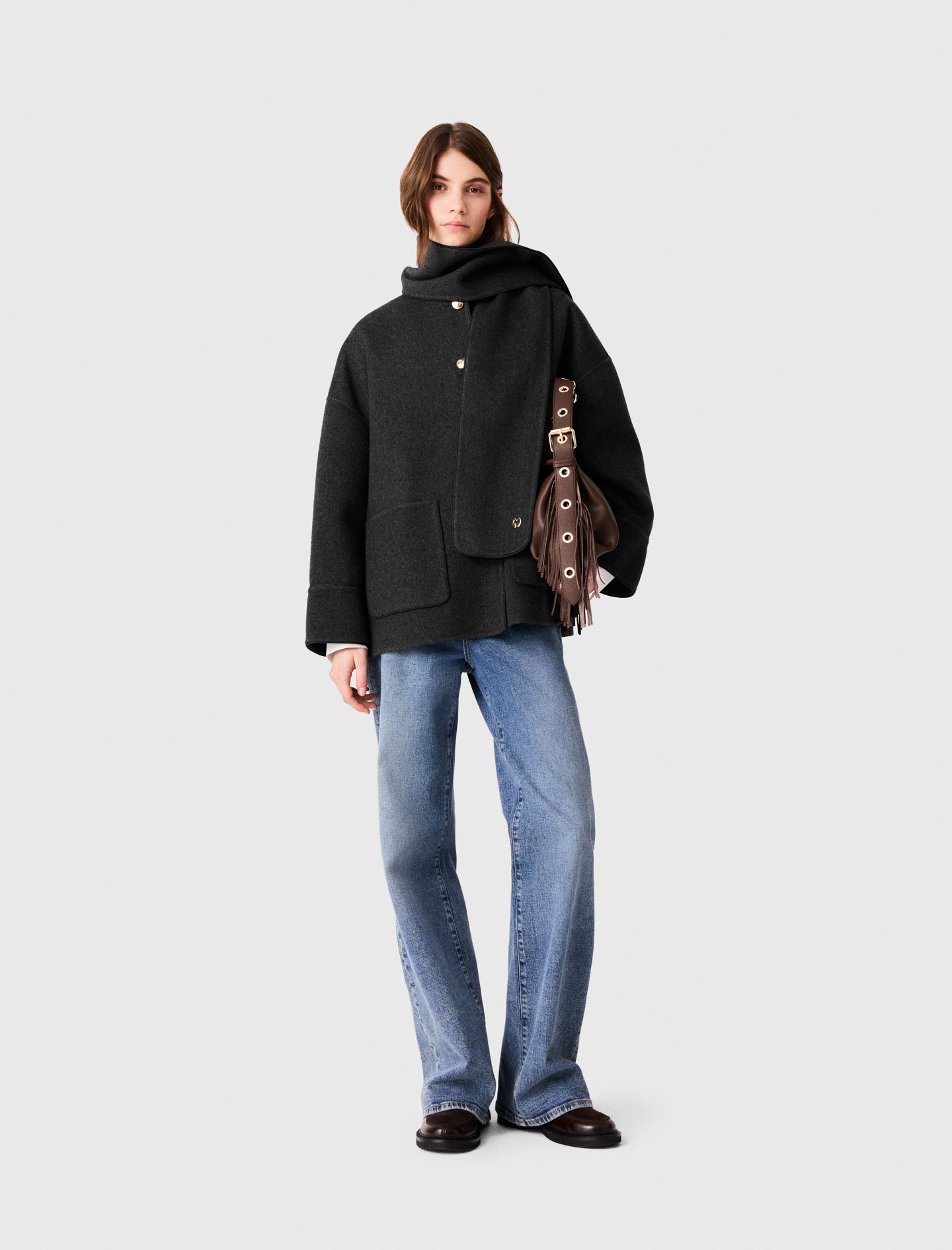 Cappotto Con Sciarpa Rimovibile - Grigio - Taglia 38 - Maje
