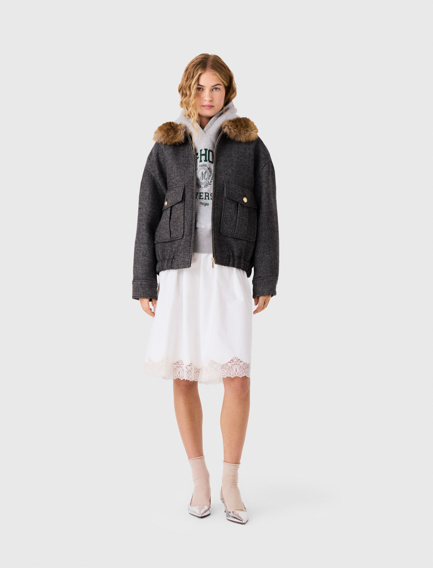 Giacca Oversize Effetto Spigato - Nero - Taglia 44 - Maje