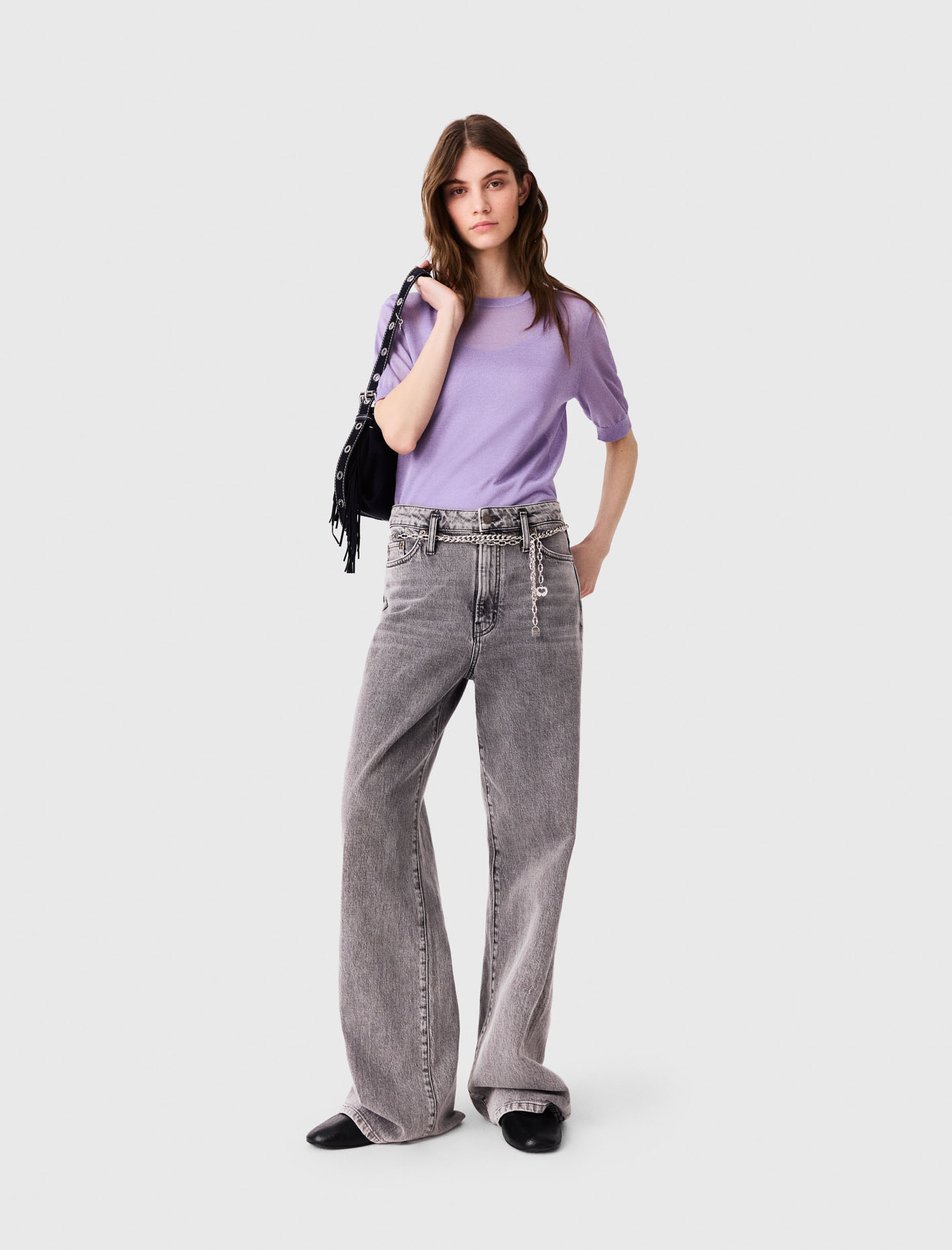 Jeans Larghi E Cintura A Maglie - Grigio - Taglia 38 - Maje