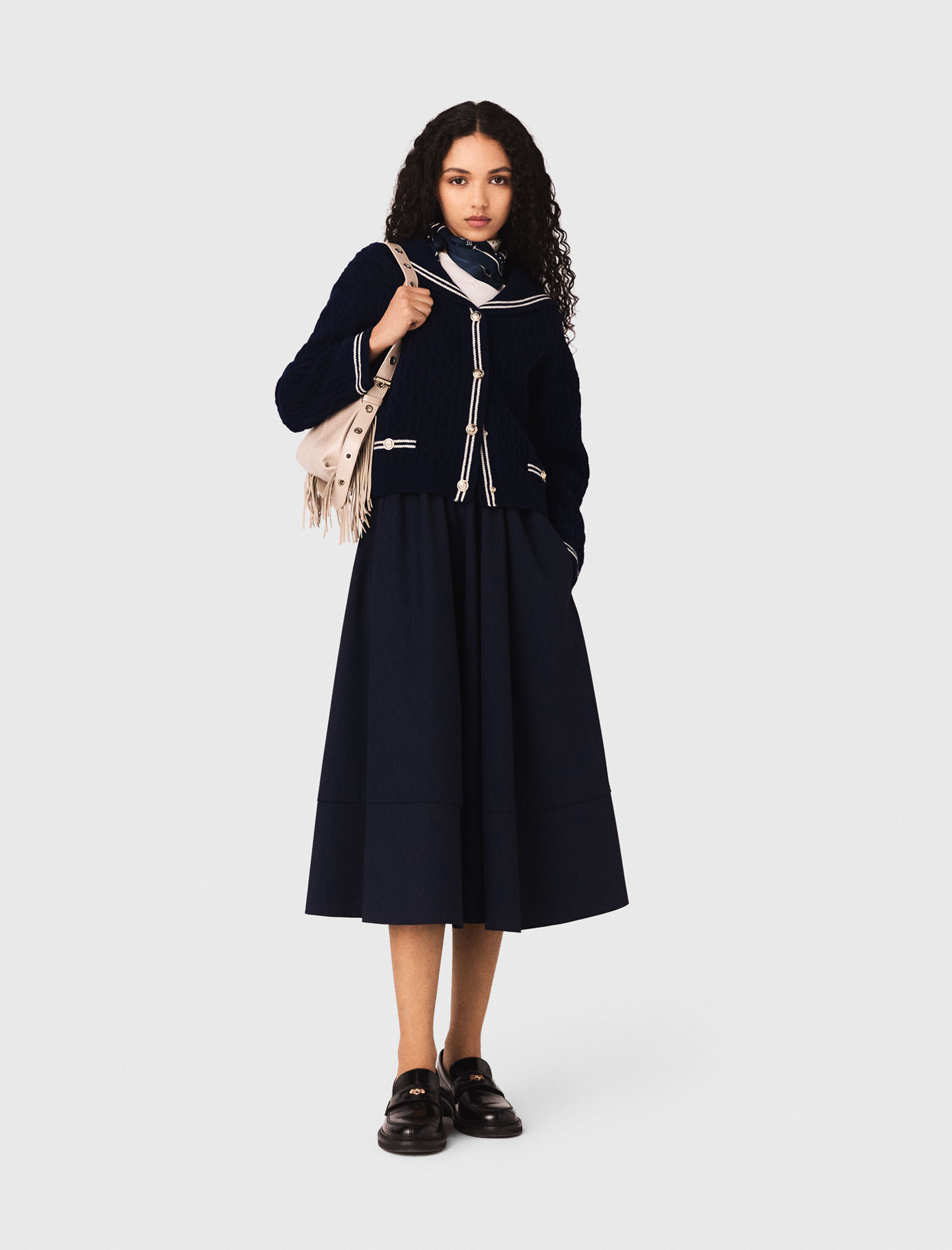 Gonna Tailleur Midi A Righe - Blu Navy - Taglia 44 - Maje