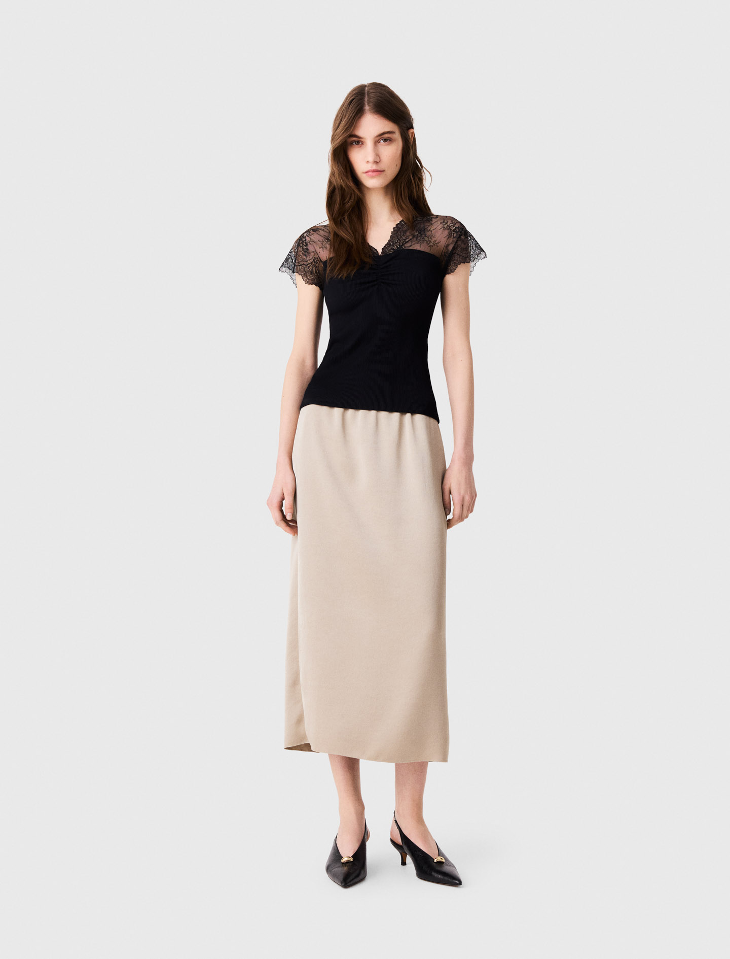 Top In Jersey Con Applicazioni In Pizzo - Nero - Taglia 40 - Maje
