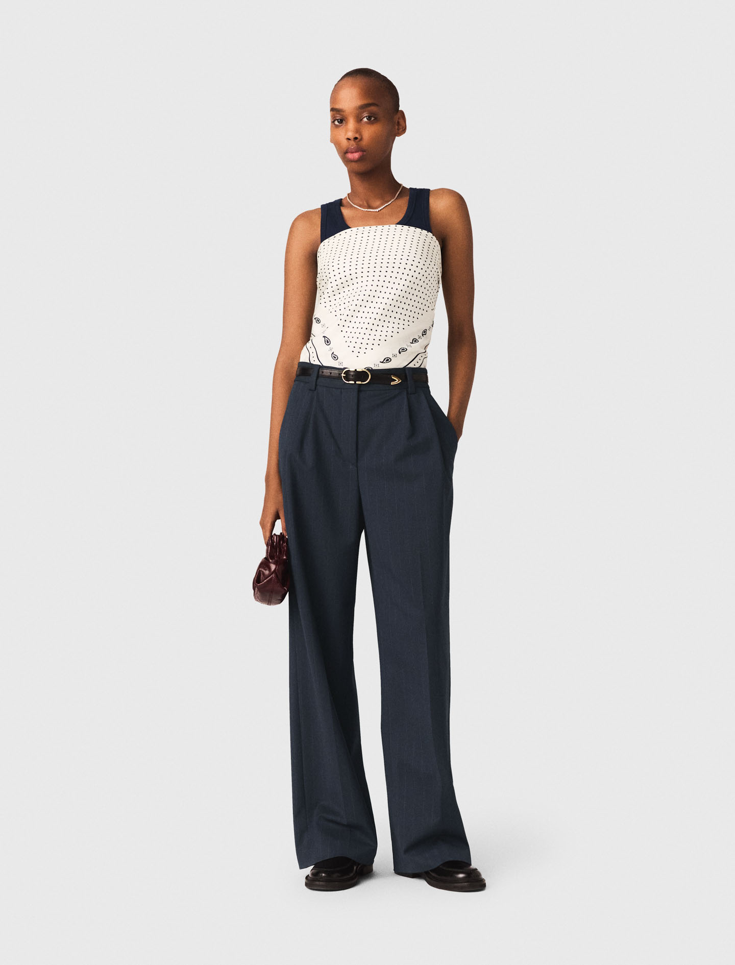 Pantaloni Da Tailleur A Righe - Blu Navy - Taglia 38 - Maje