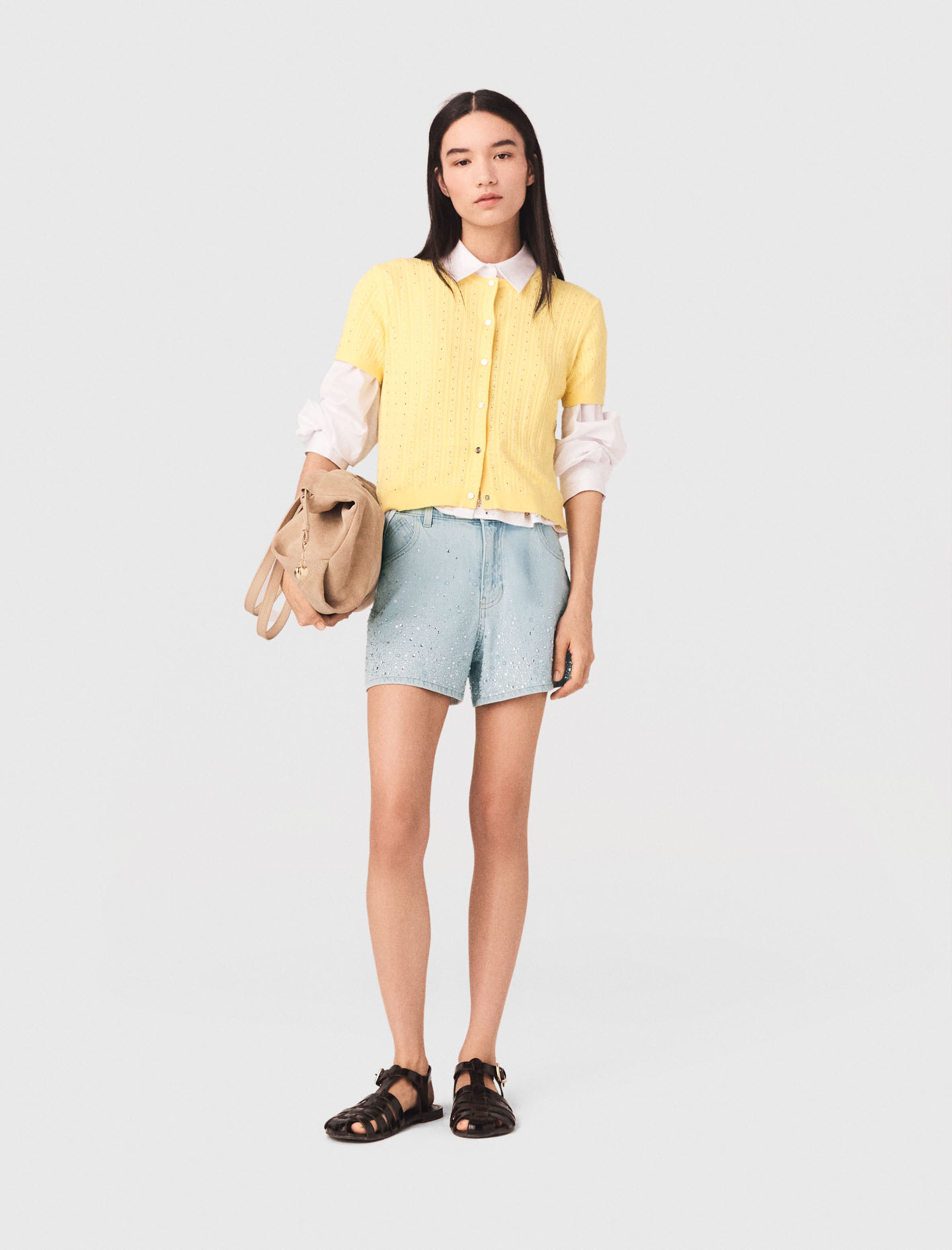 Shorts Con Strass - Celeste - Taglia 40 - Maje