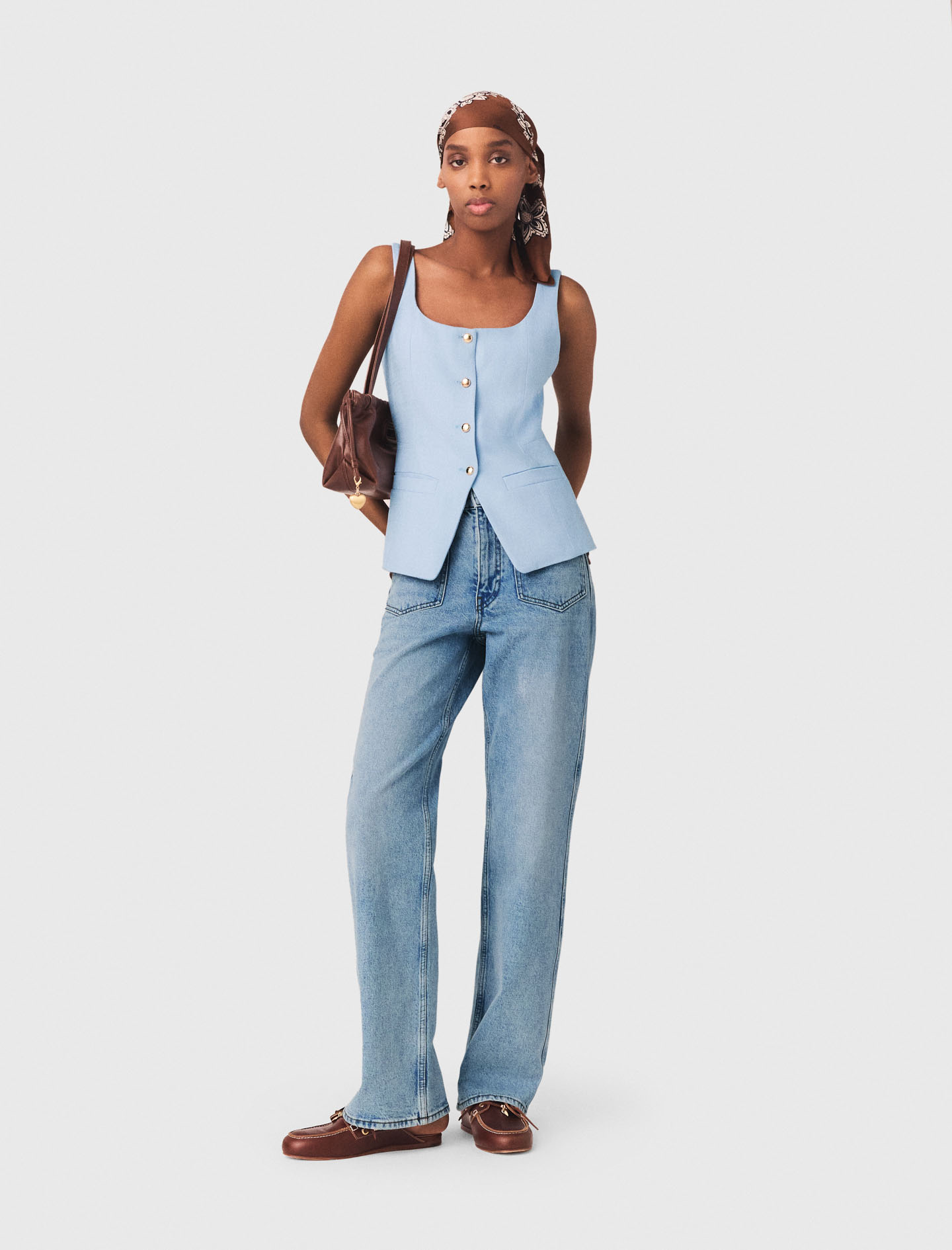 Giacca Da Tailleur Lunga - Celeste - Taglia 46 - Maje