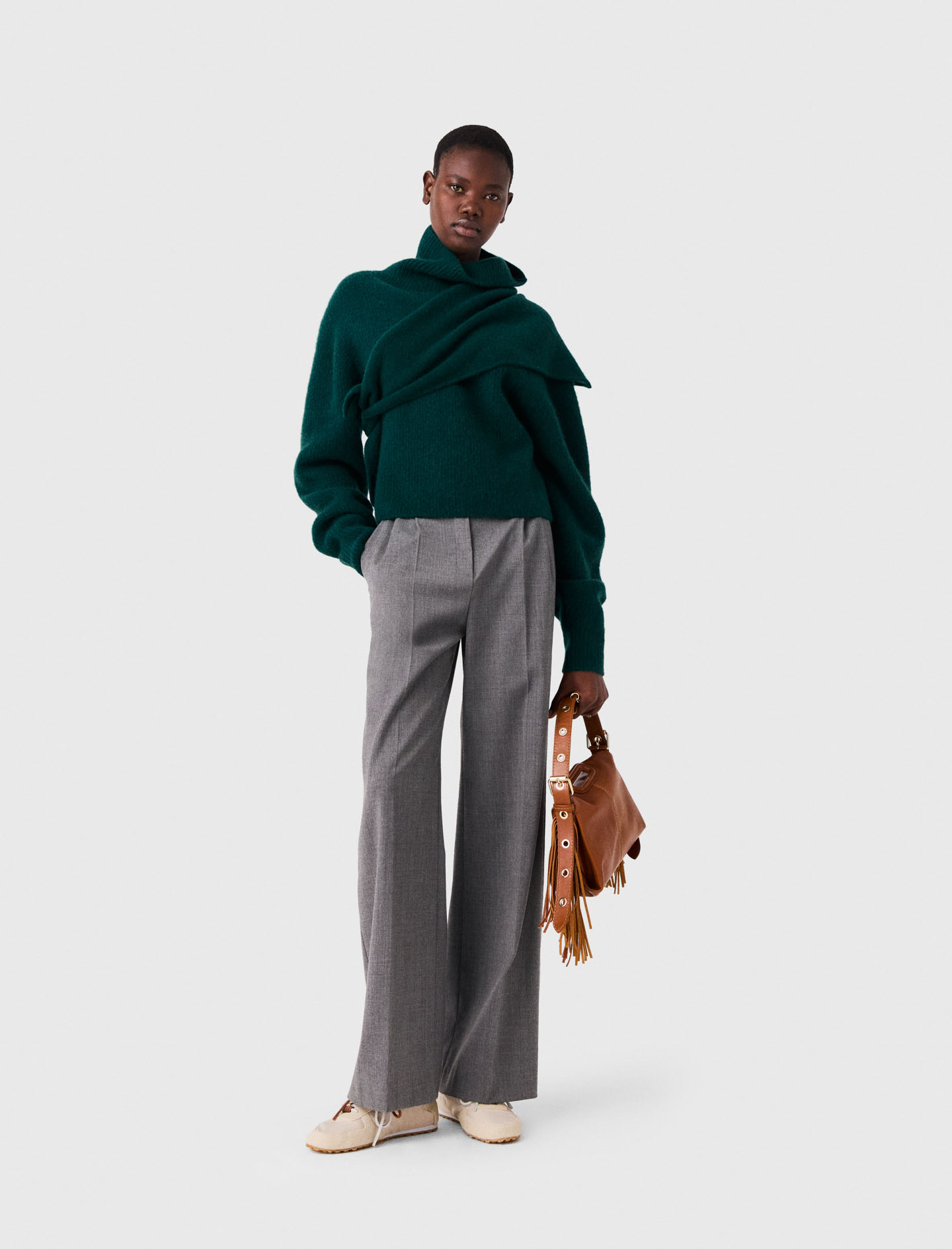 Pantaloni Tailleur Larghi A Pieghe - Grigio - Taglia 38 - Maje