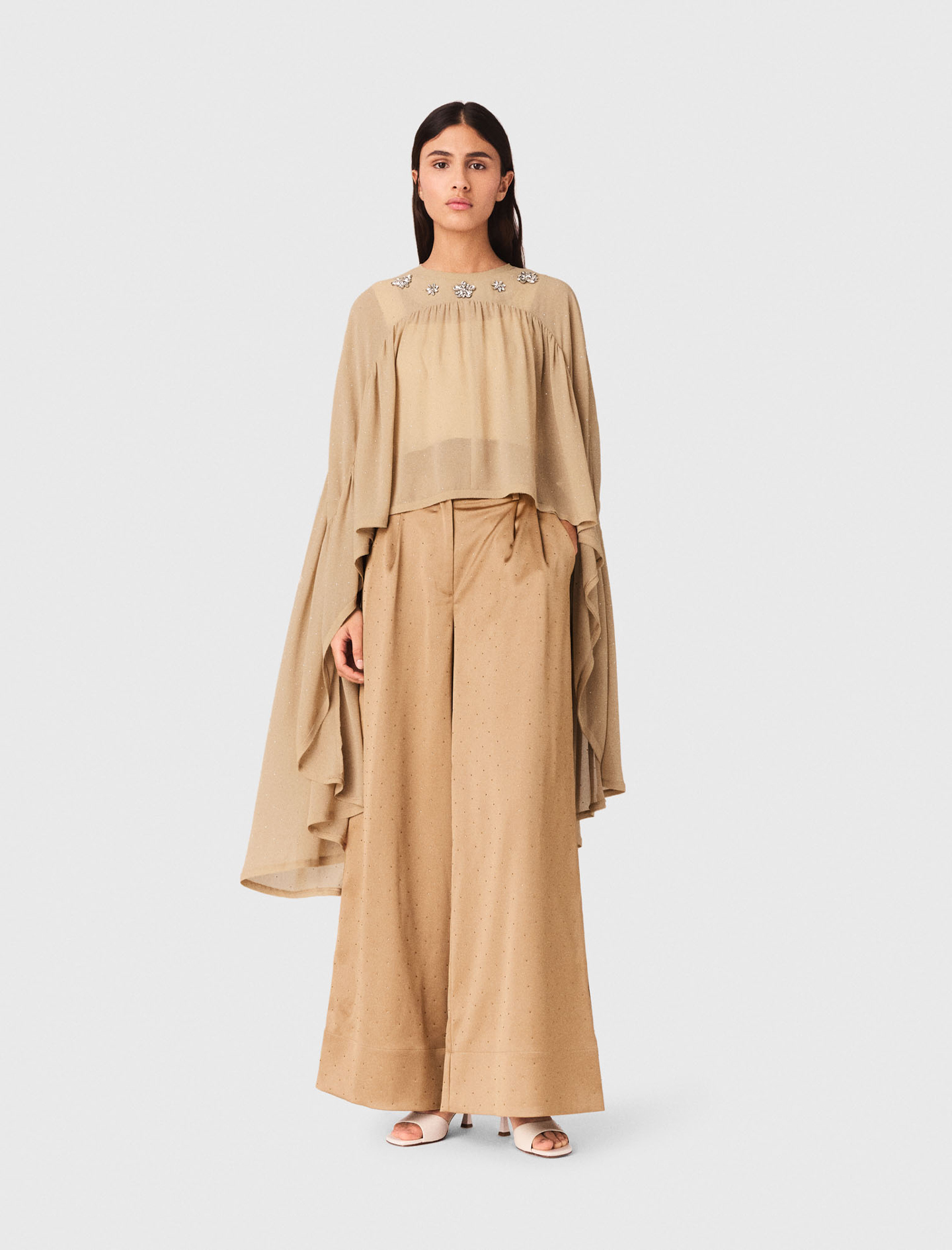 Top A Mantella Con Collo Gioiello - Beige - Taglia 40 - Maje